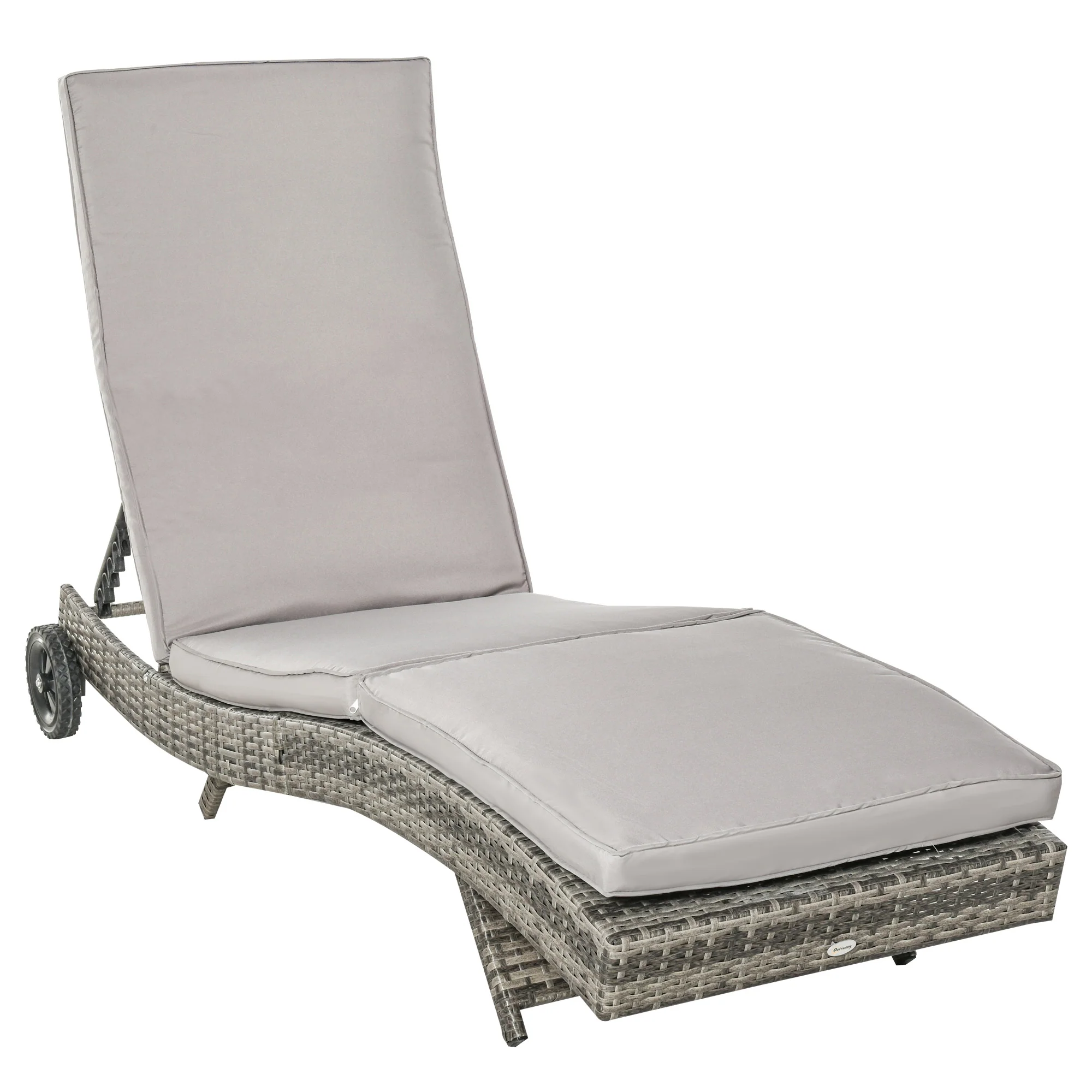 Outsunny Outdoor Rattan Sun Lounger With Reclining Back, Wheels - Image 10