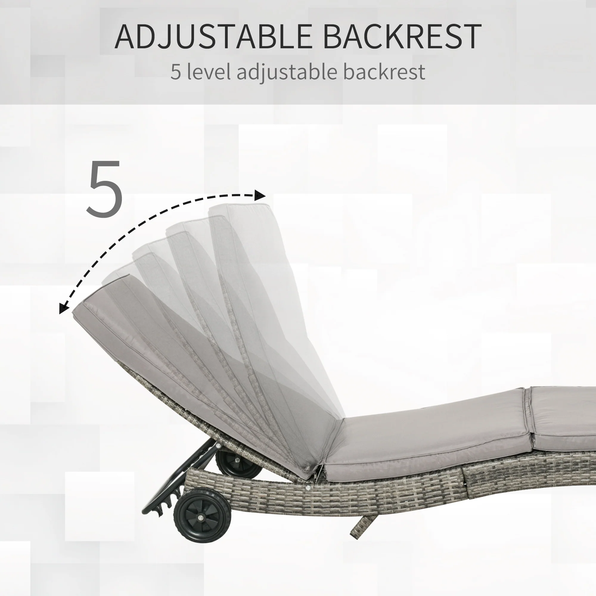 Outsunny Outdoor Rattan Sun Lounger With Reclining Back, Wheels - Image 15
