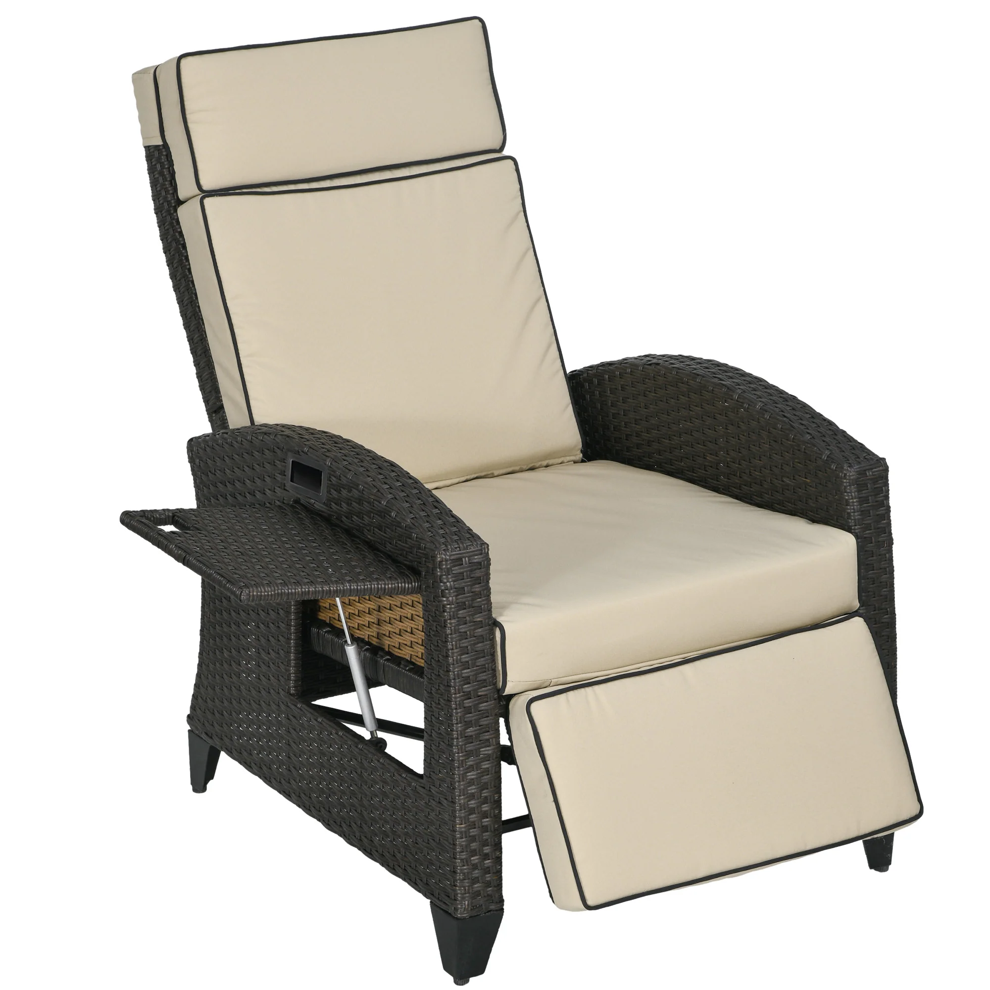 Outsunny Outdoor Recliner Chair W/ Cushion Rattan Reclining Lounge Chair - Image 10