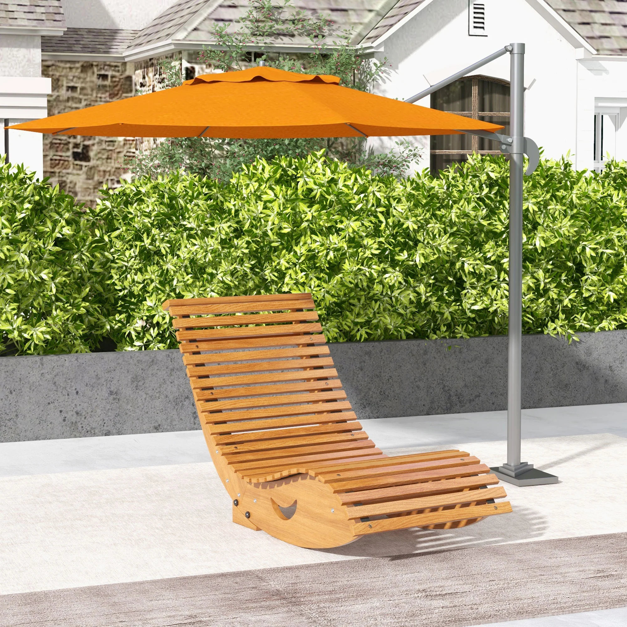 Outsunny Outdoor Rocking Chair W/ Slatted Seat, Wooden Rocking Chair, Teak - Image 2