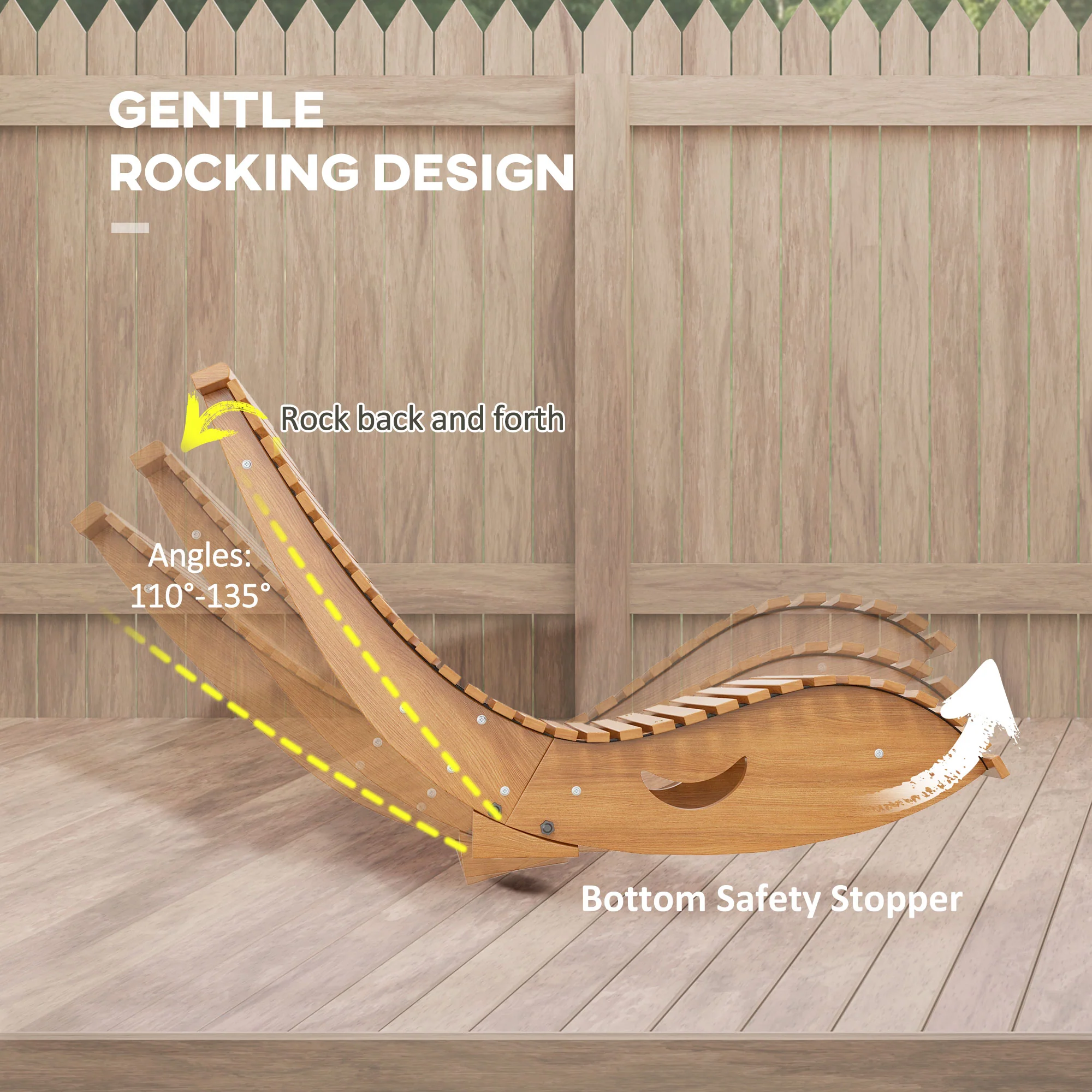 Outsunny Outdoor Rocking Chair W/ Slatted Seat, Wooden Rocking Chair, Teak - Image 3