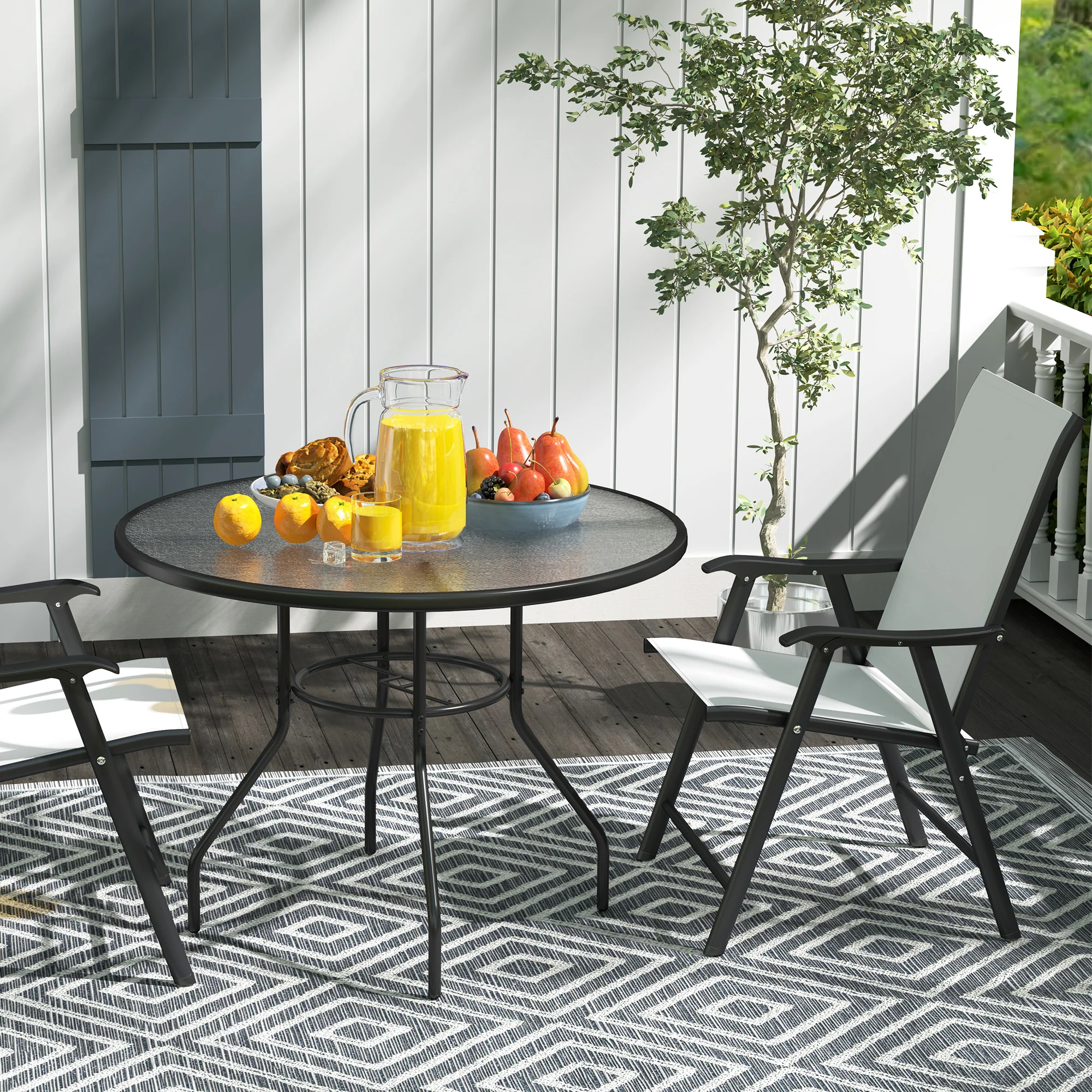 Outsunny Outdoor Round Dining Table Tempered Glass Top w/ Parasol Hole 100cm - Image 8