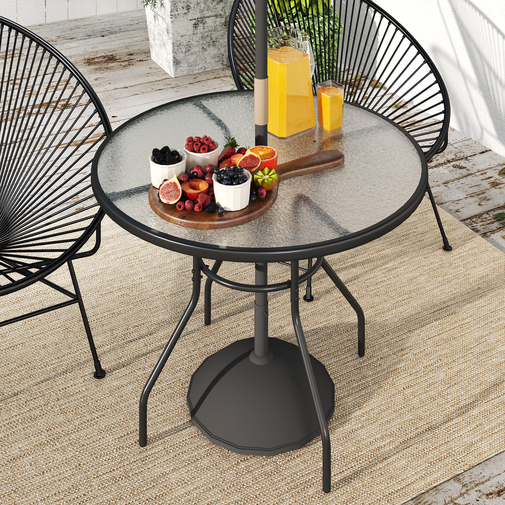 Outsunny Outdoor Round Dining Table Tempered Glass Top w/ Parasol Hole 100cm - Image 9