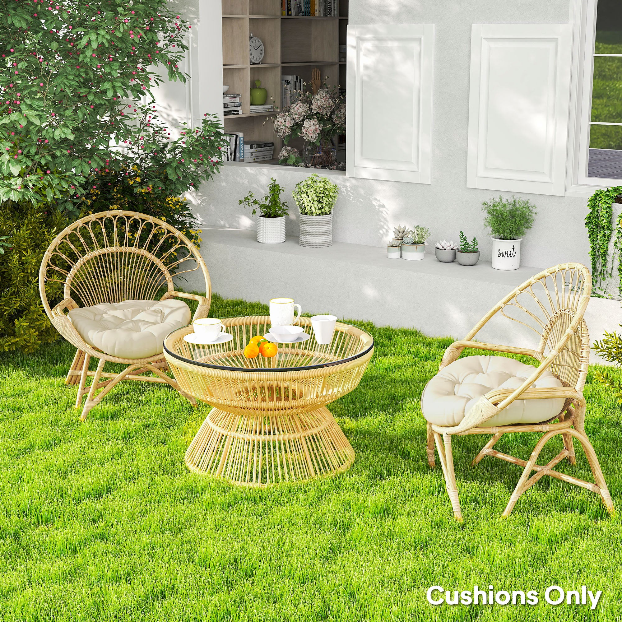 Outsunny Outdoor Seat Cushions Set Of 2, Tufted Round Chair Pads - Image 2