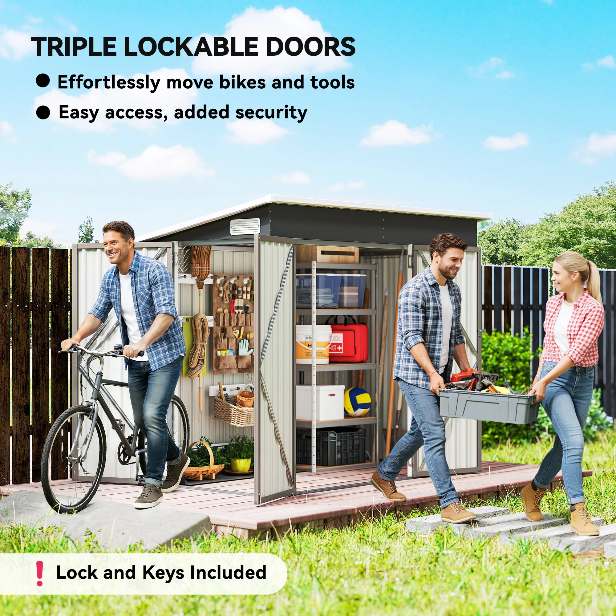 Outsunny Outdoor Storage Shed, 7.5 X 4.3ft Metal Garden Shed, Light Grey - Image 4