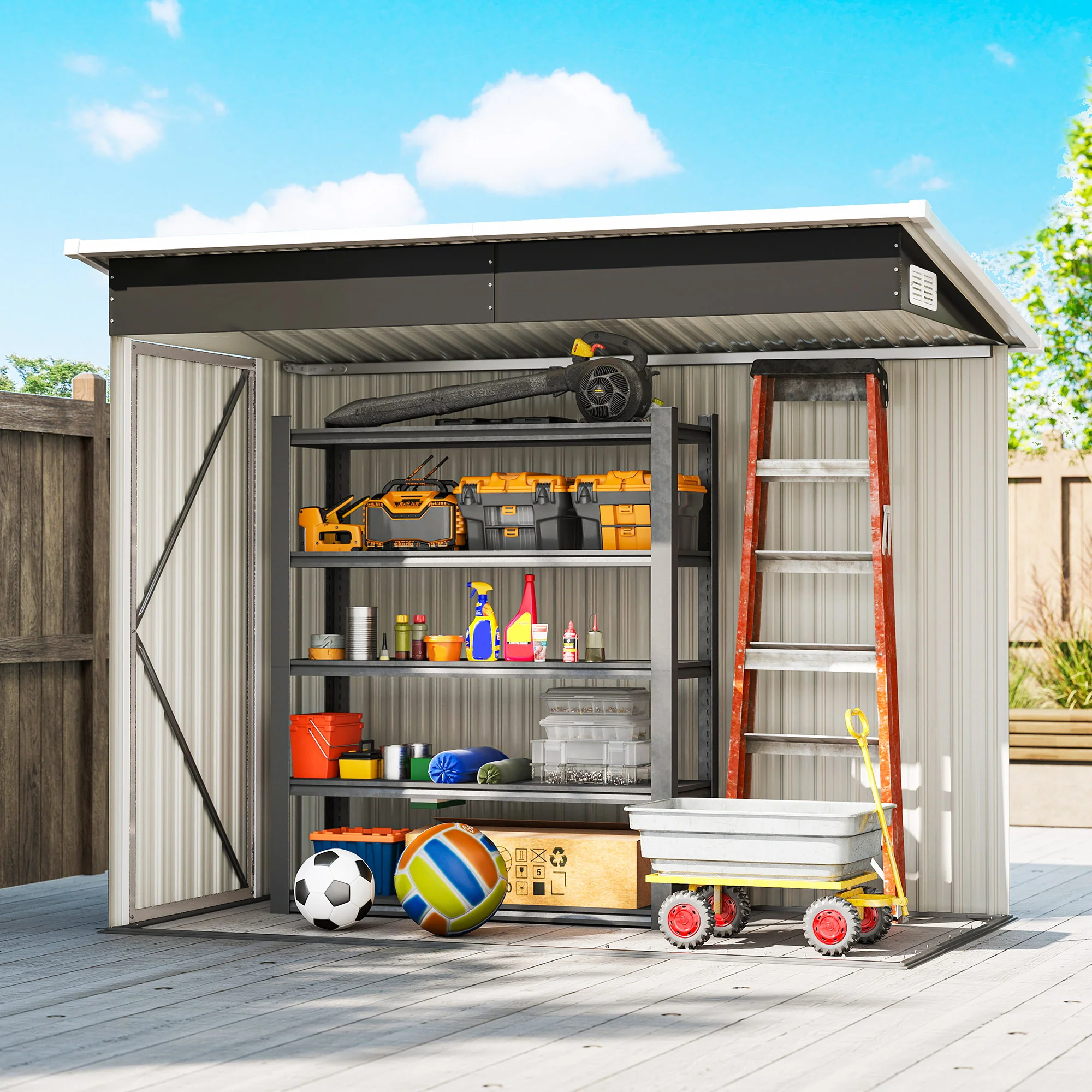 Outsunny Outdoor Storage Shed, 7.5 X 4.3ft Metal Garden Shed, Light Grey - Image 8
