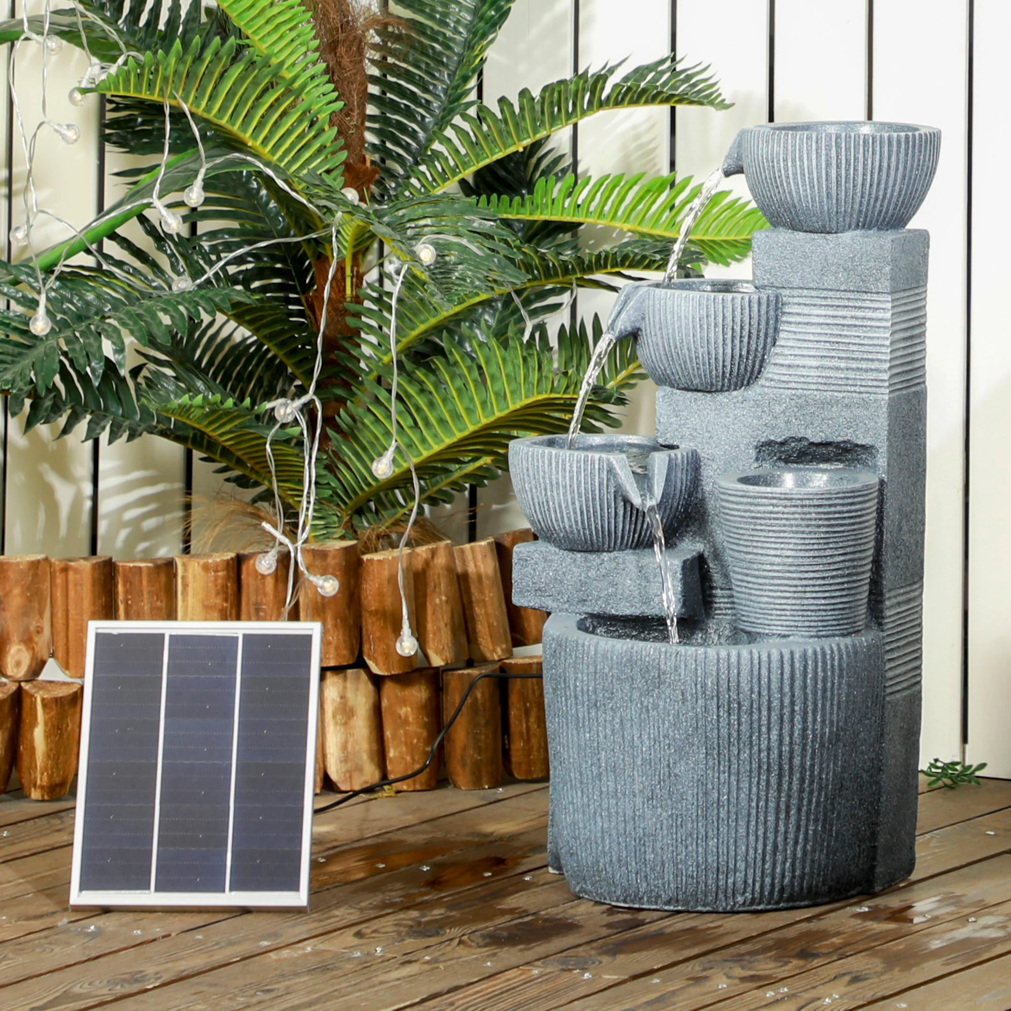 Outsunny Outdoor Water Fountain, Waterfall Fountain with LED Lights - Image 2