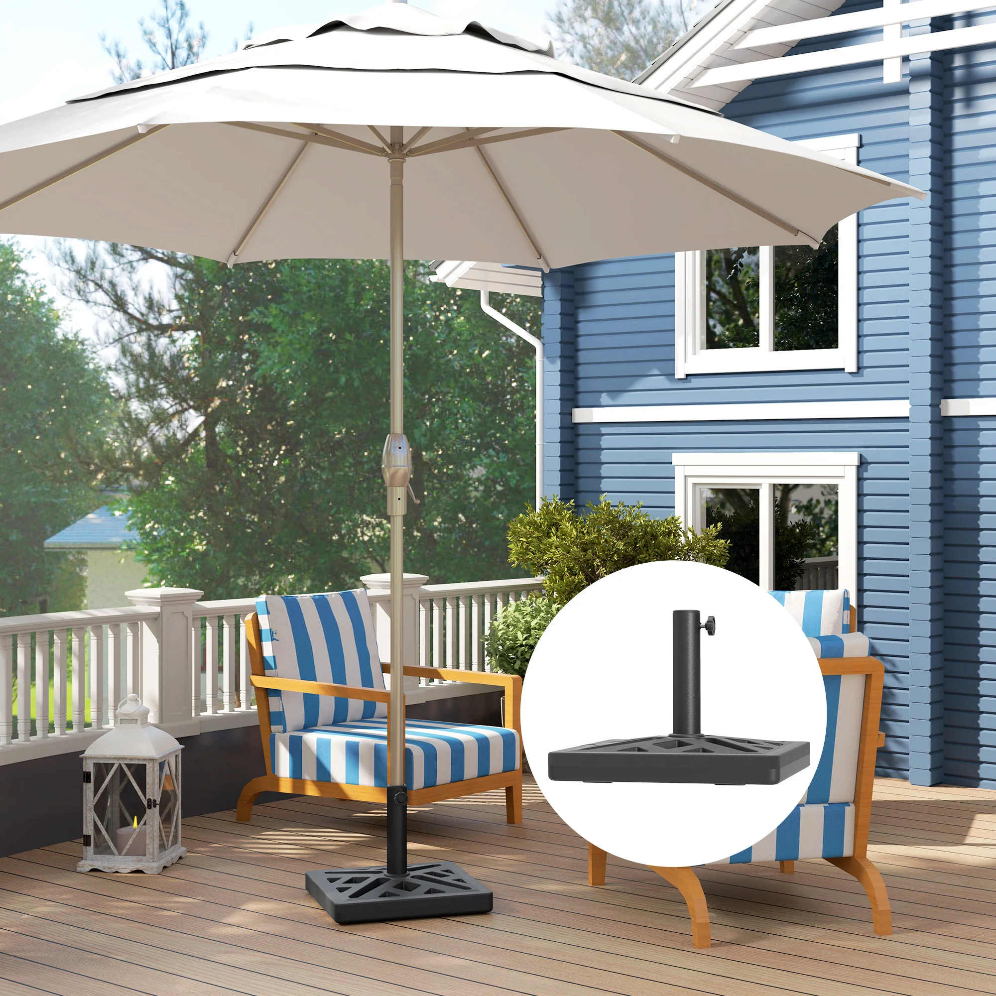 Outsunny Parasol Base 15kg Garden Umbrella Stand With Cut-Out Design, Black - Image 2