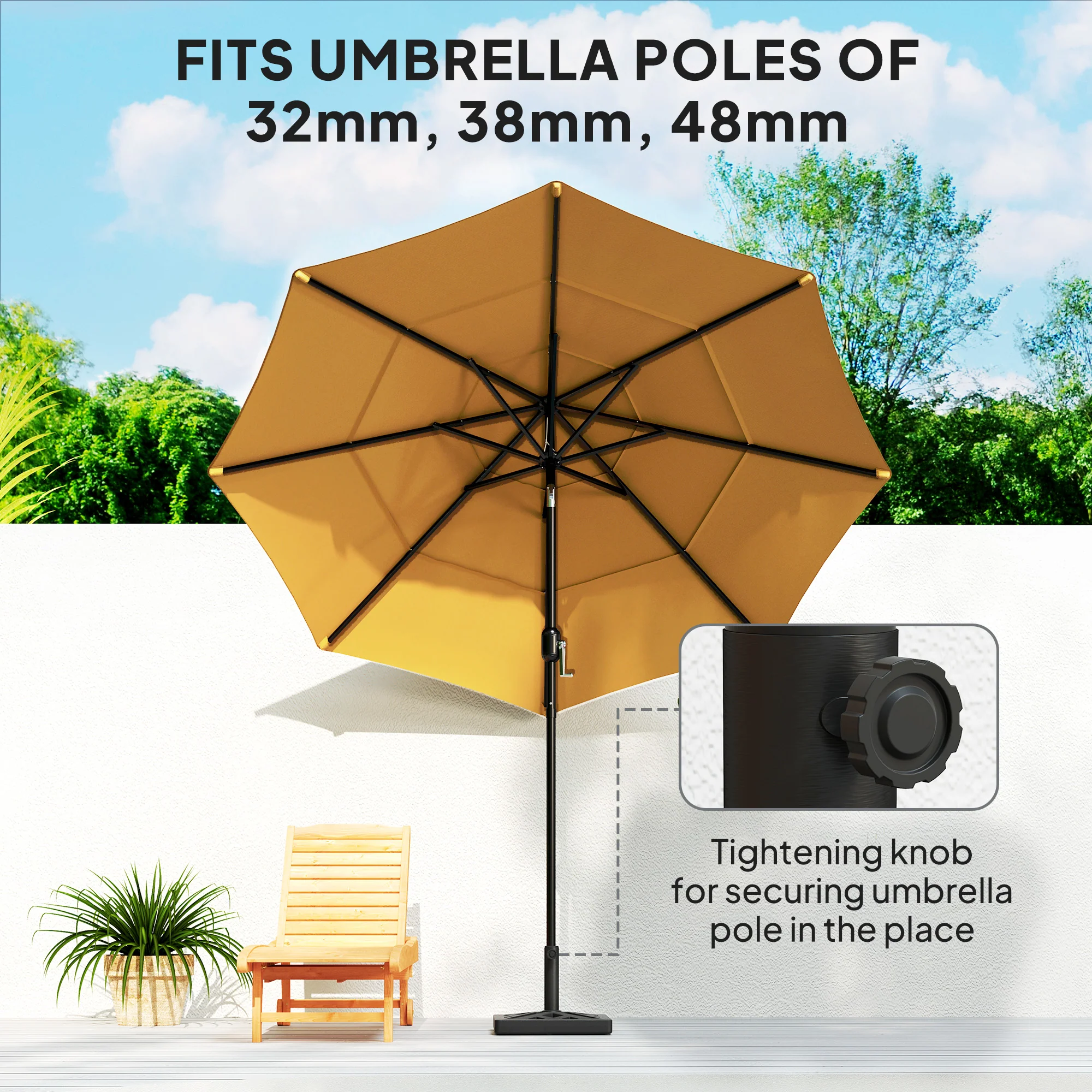 Outsunny Parasol Base 15kg Garden Umbrella Stand With Cut-Out Design, Black - Image 3