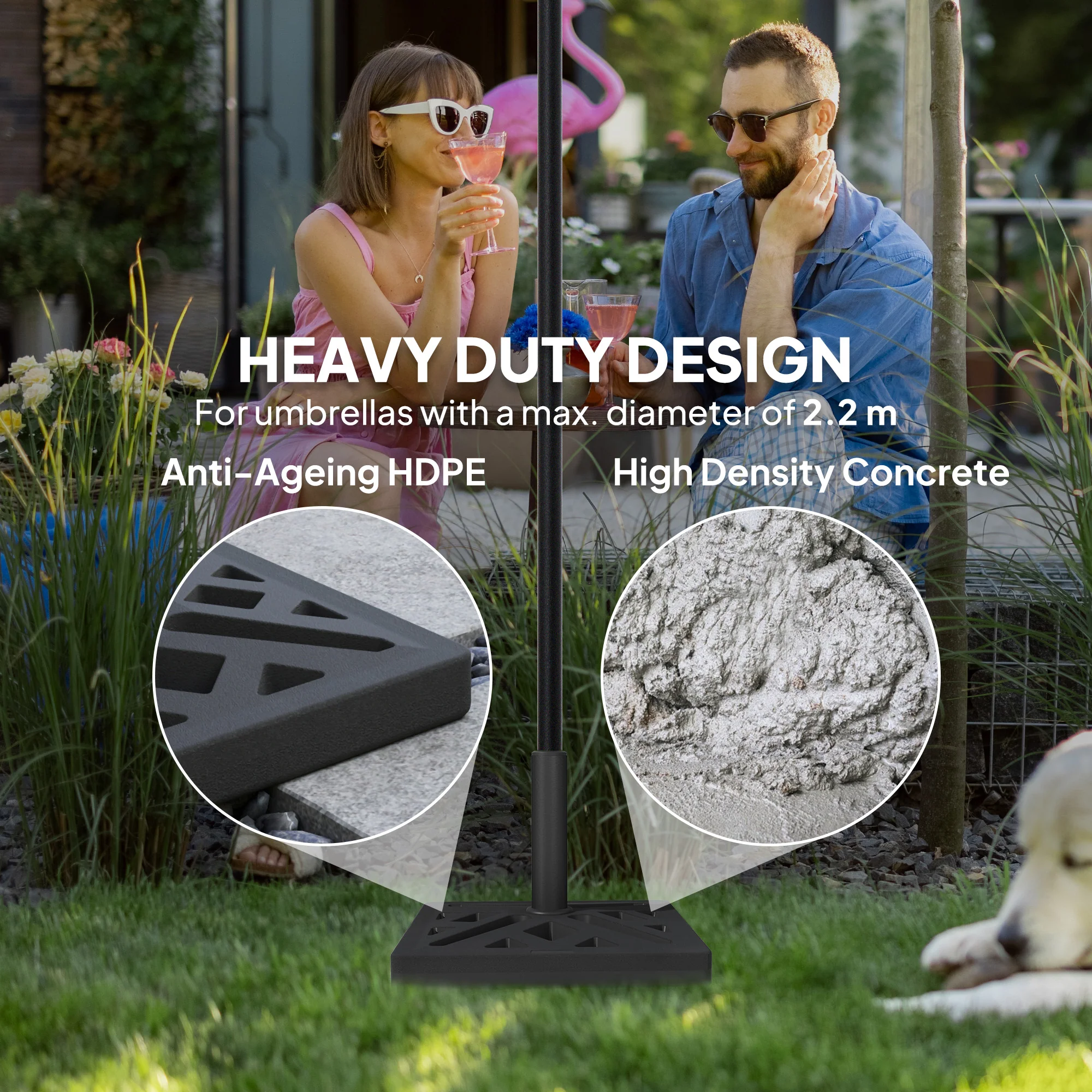 Outsunny Parasol Base 15kg Garden Umbrella Stand With Cut-Out Design, Black - Image 4