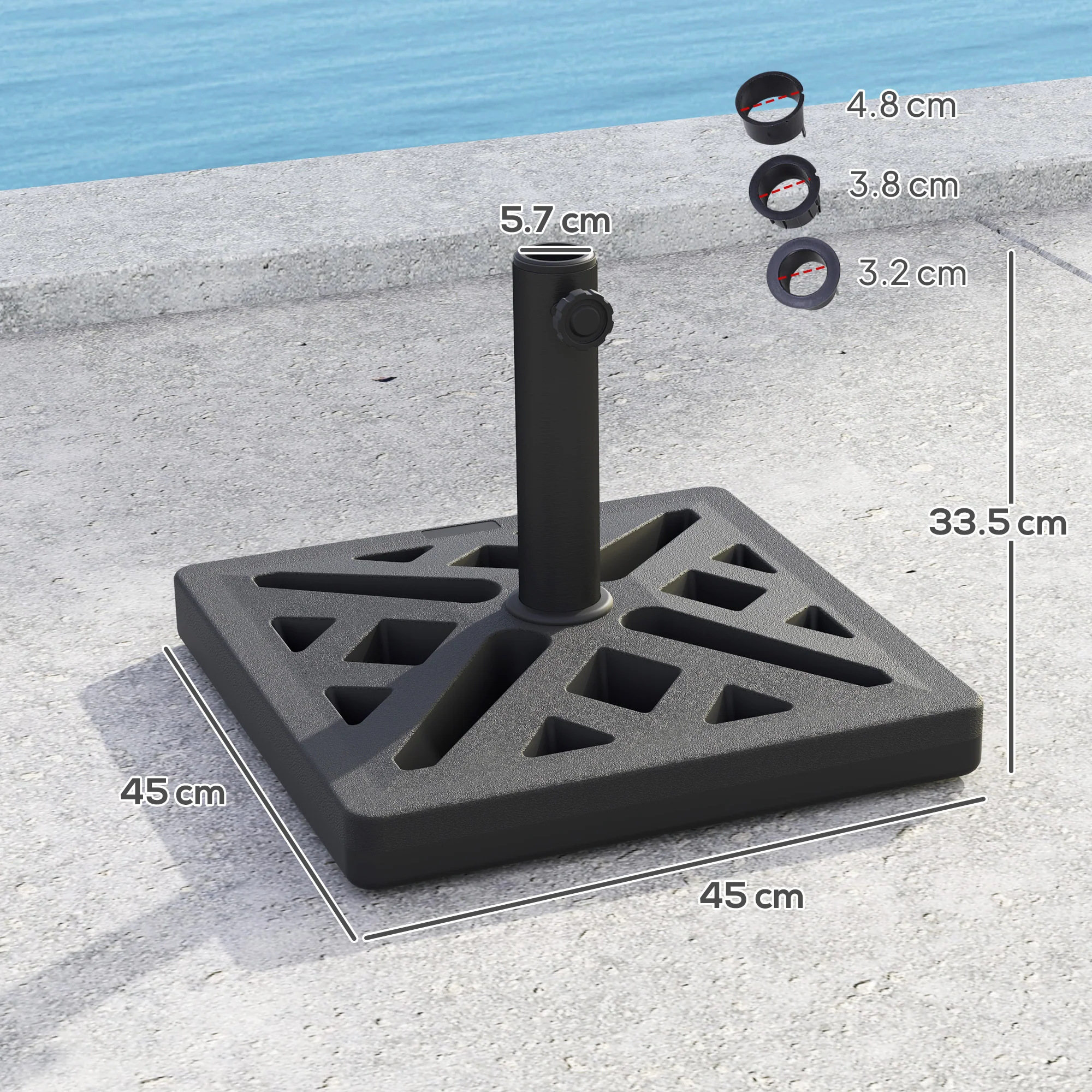 Outsunny Parasol Base 15kg Garden Umbrella Stand With Cut-Out Design, Black - Image 5