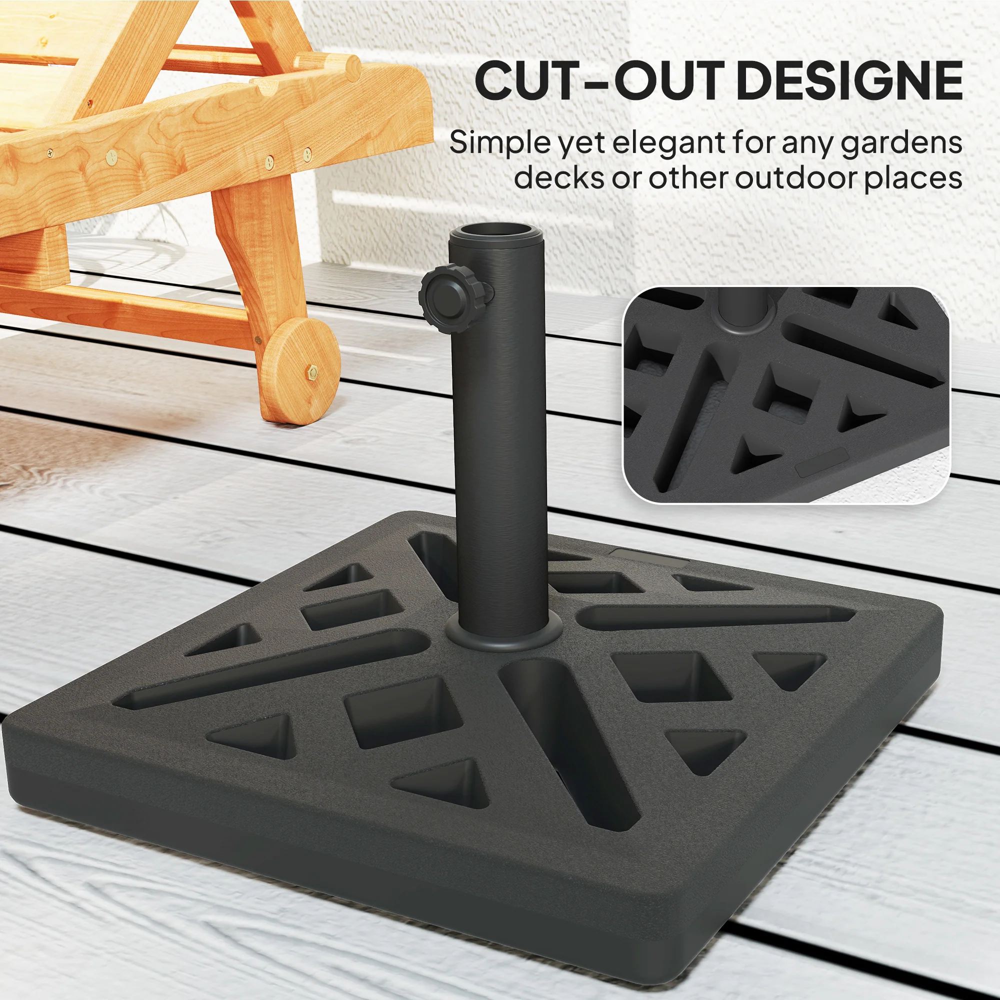 Outsunny Parasol Base 15kg Garden Umbrella Stand With Cut-Out Design, Black - Image 6