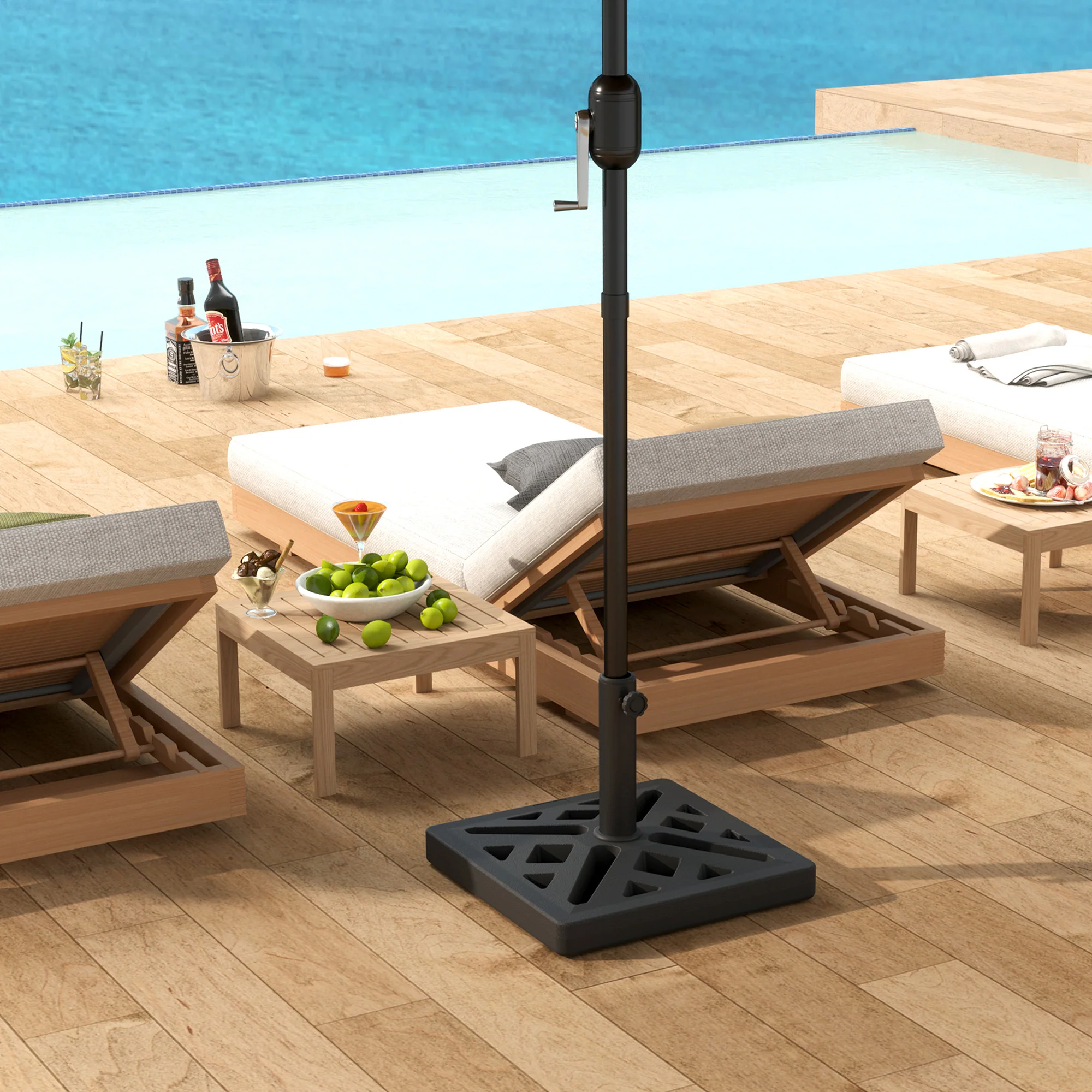 Outsunny Parasol Base 15kg Garden Umbrella Stand With Cut-Out Design, Black - Image 7