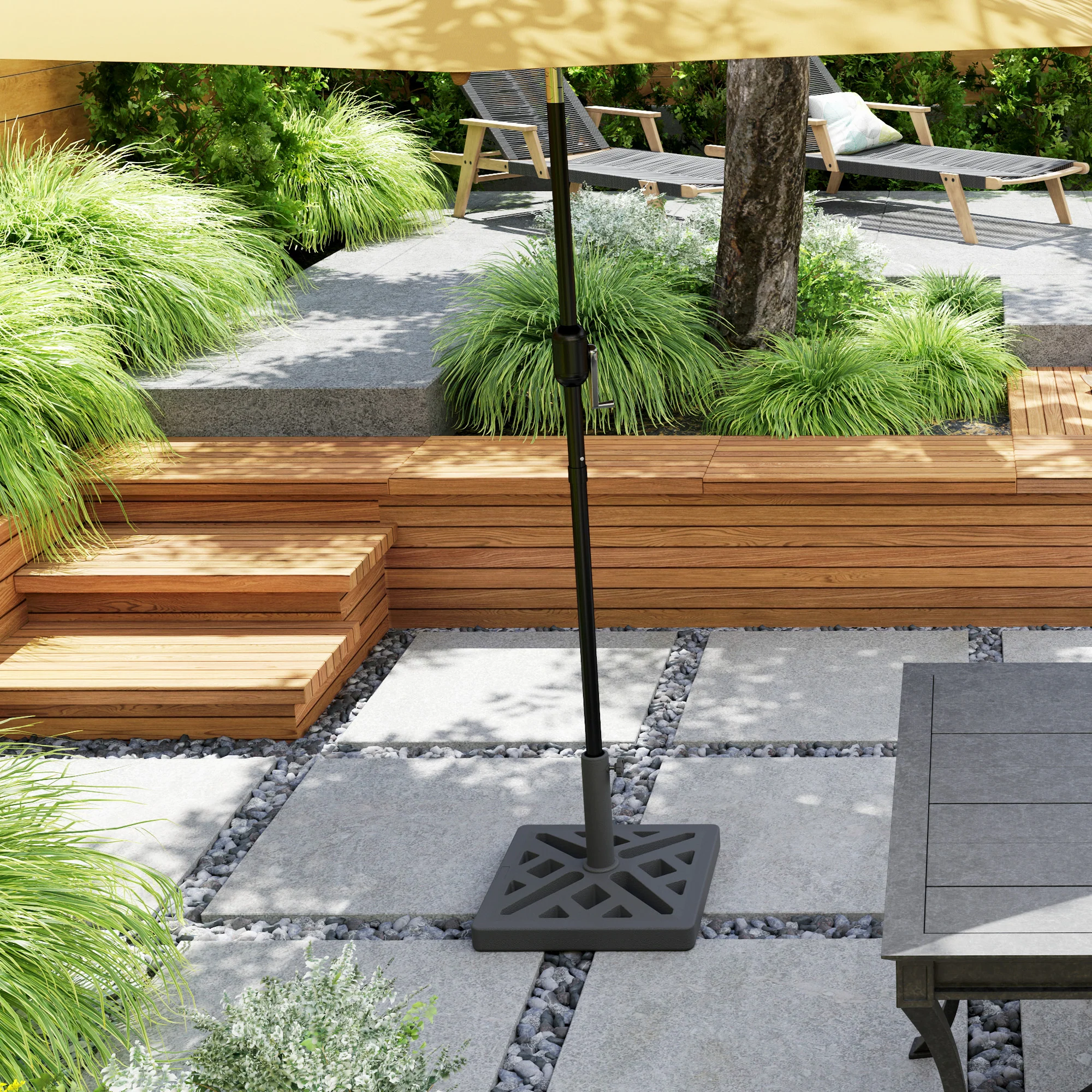 Outsunny Parasol Base 15kg Garden Umbrella Stand With Cut-Out Design, Black - Image 9