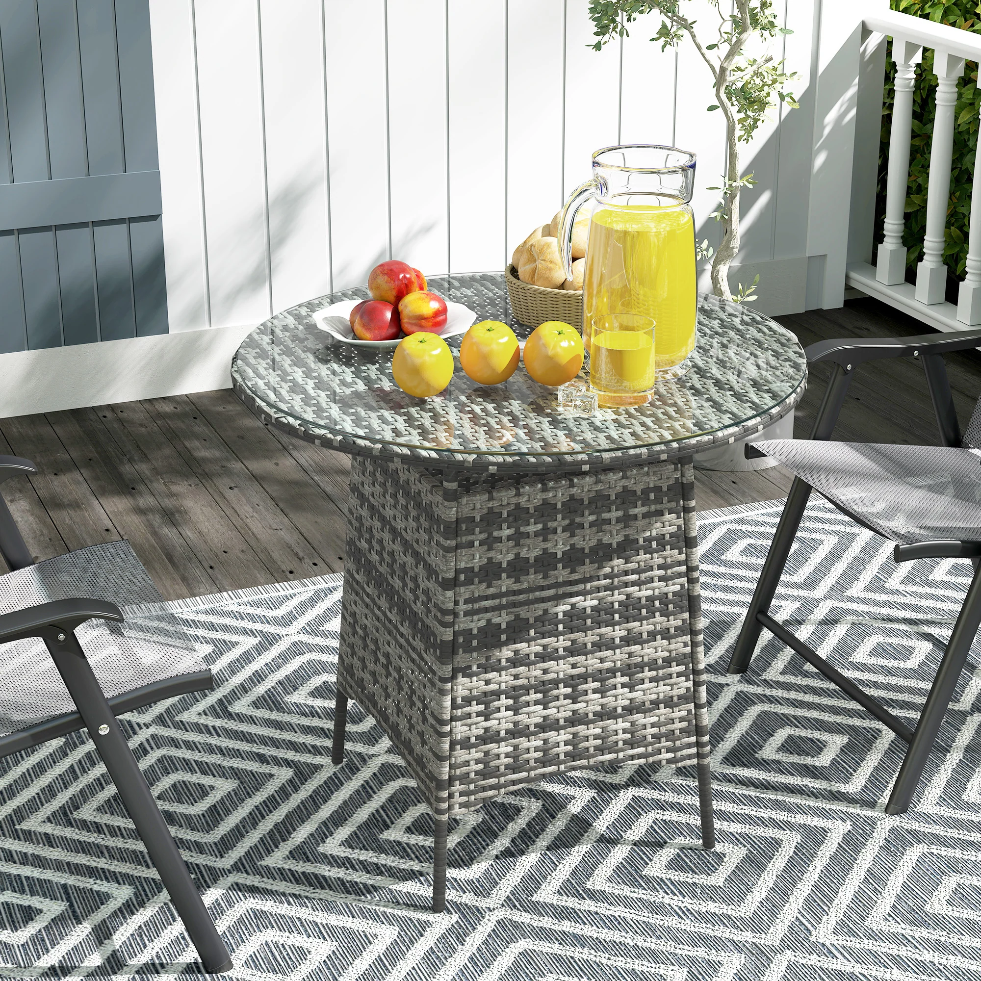 Outsunny Patio Furniture Rattan Garden Table With Umbrella Hole - Image 17
