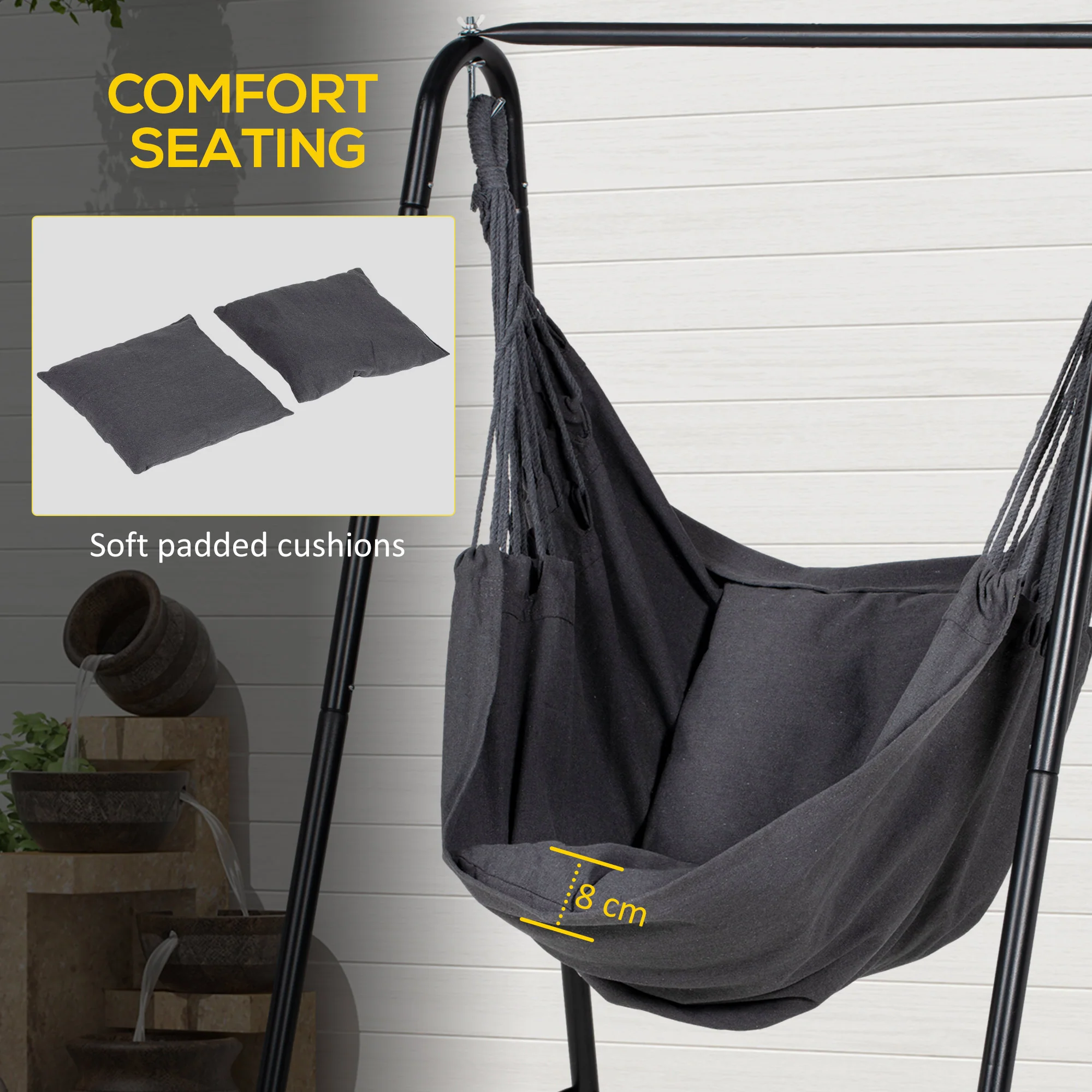 Outsunny Patio Hammock Chair W/ Stand, Hanging Chair W/ Cushion, Armrest - Image 4