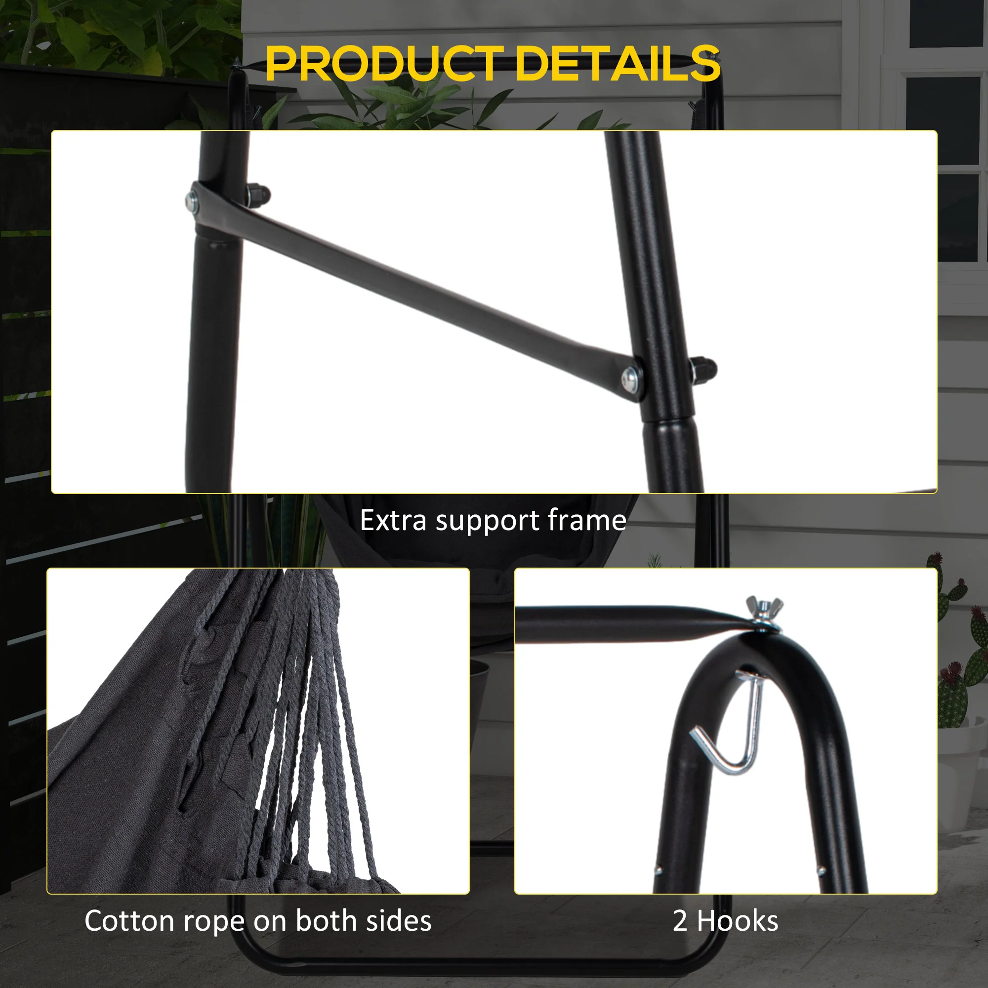 Outsunny Patio Hammock Chair W/ Stand, Hanging Chair W/ Cushion, Armrest - Image 6