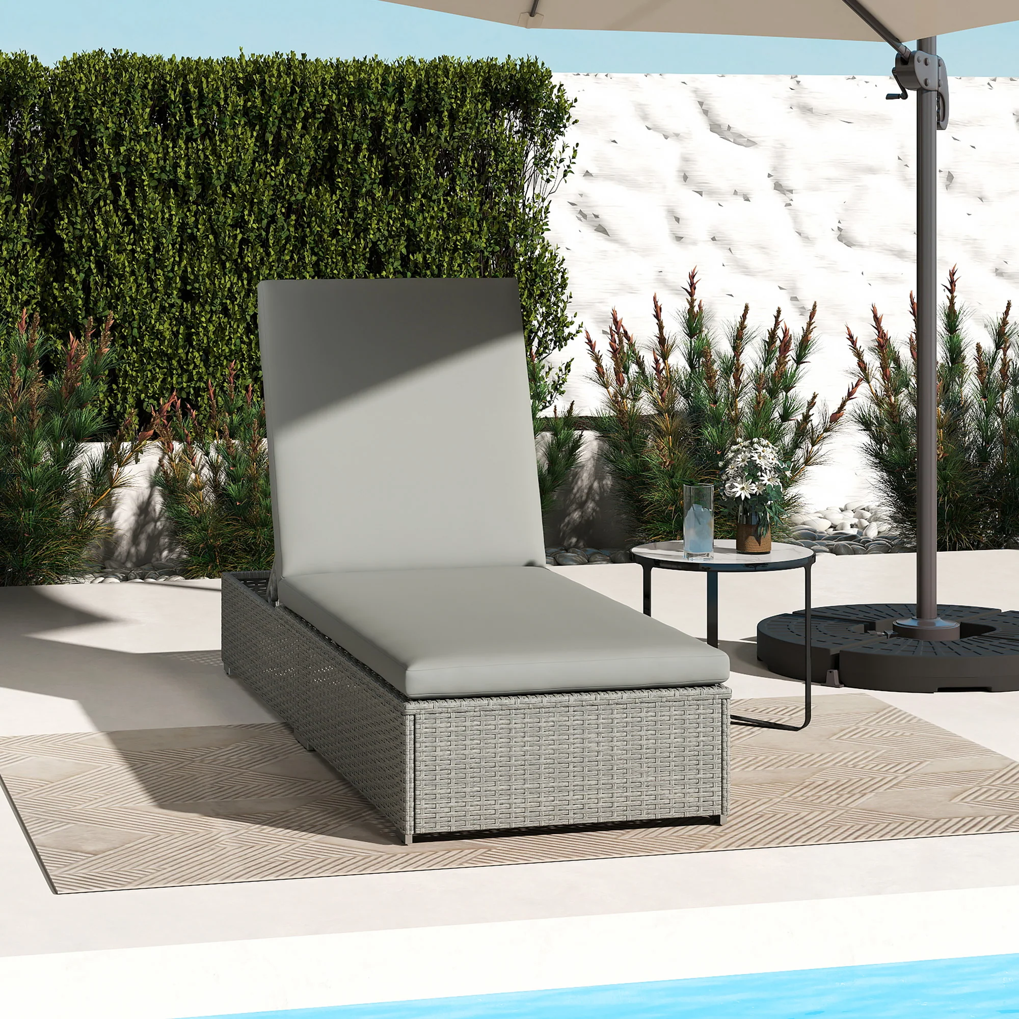 Outsunny Patio Rattan Chaise Lounge Garden Pool Wicker Sun Lounger Adjustable - Image 2