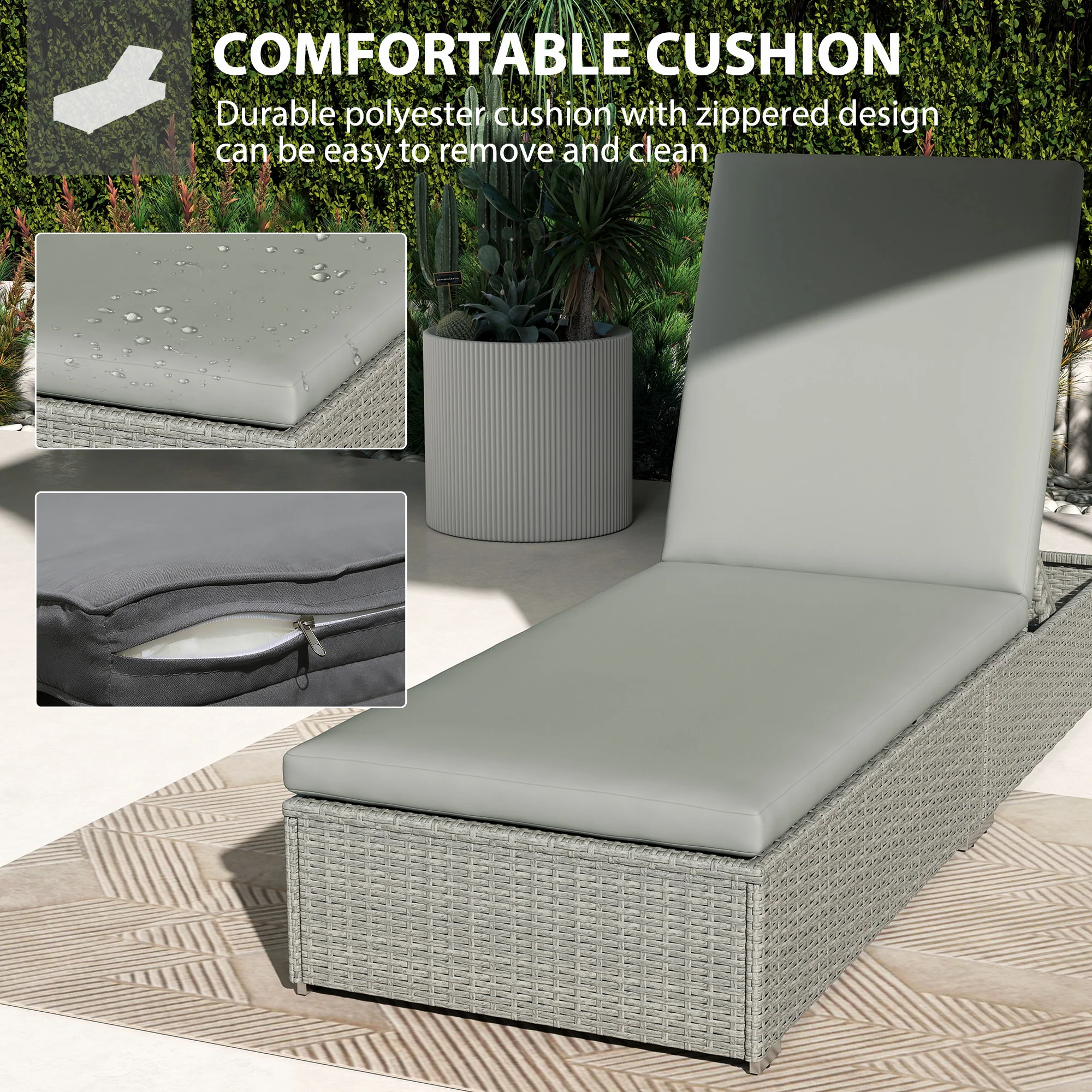 Outsunny Patio Rattan Chaise Lounge Garden Pool Wicker Sun Lounger Adjustable - Image 5