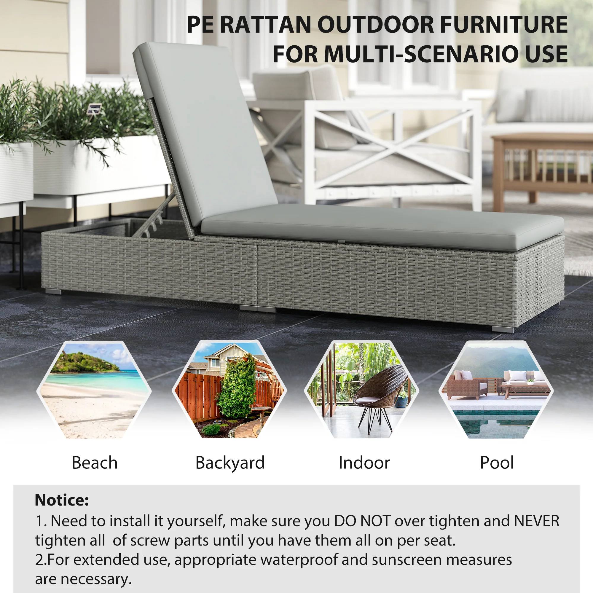 Outsunny Patio Rattan Chaise Lounge Garden Pool Wicker Sun Lounger Adjustable - Image 7