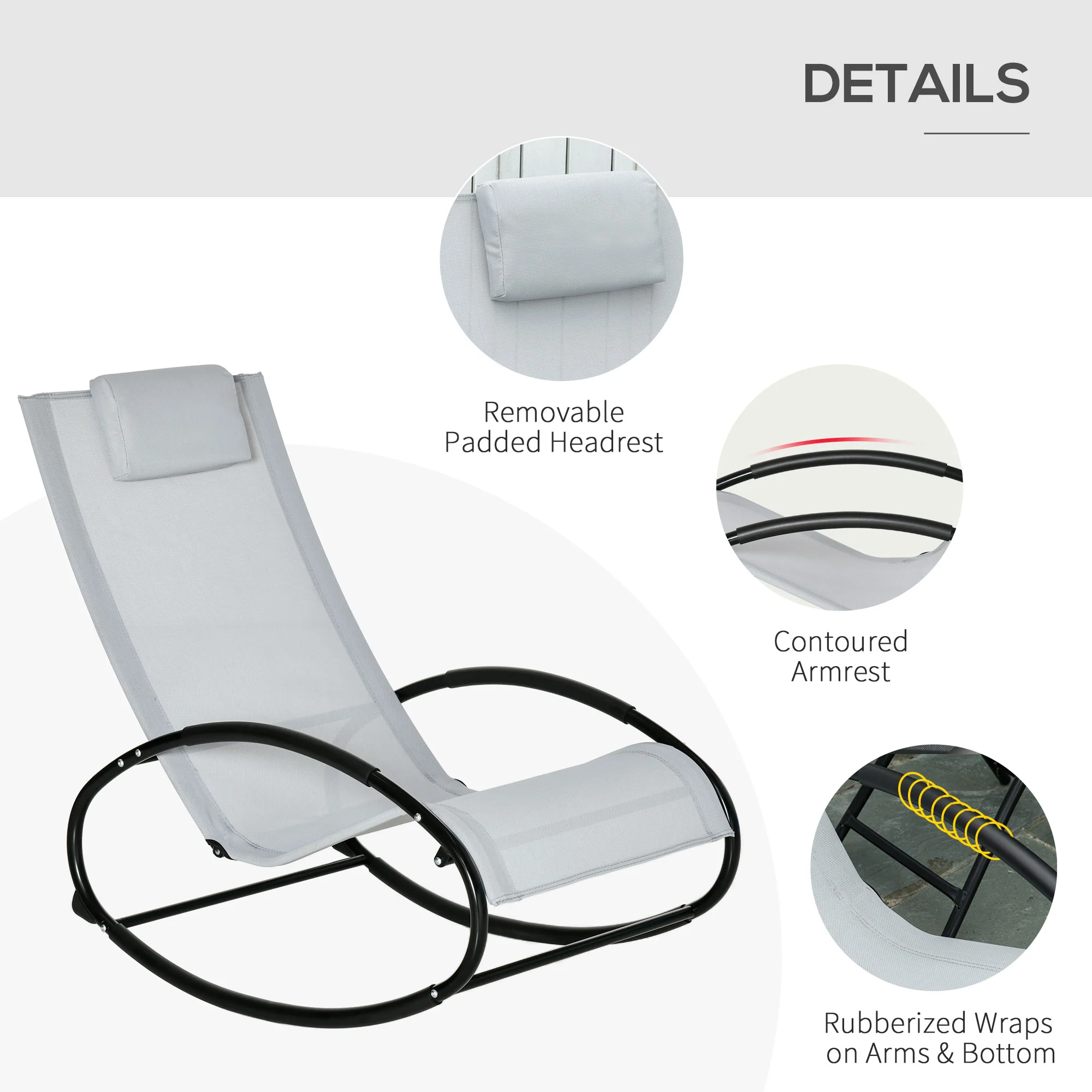 Outsunny Patio Rocking Chair Orbital Zero Gravity Seat Pool Chaise w/ Pillow - Image 4