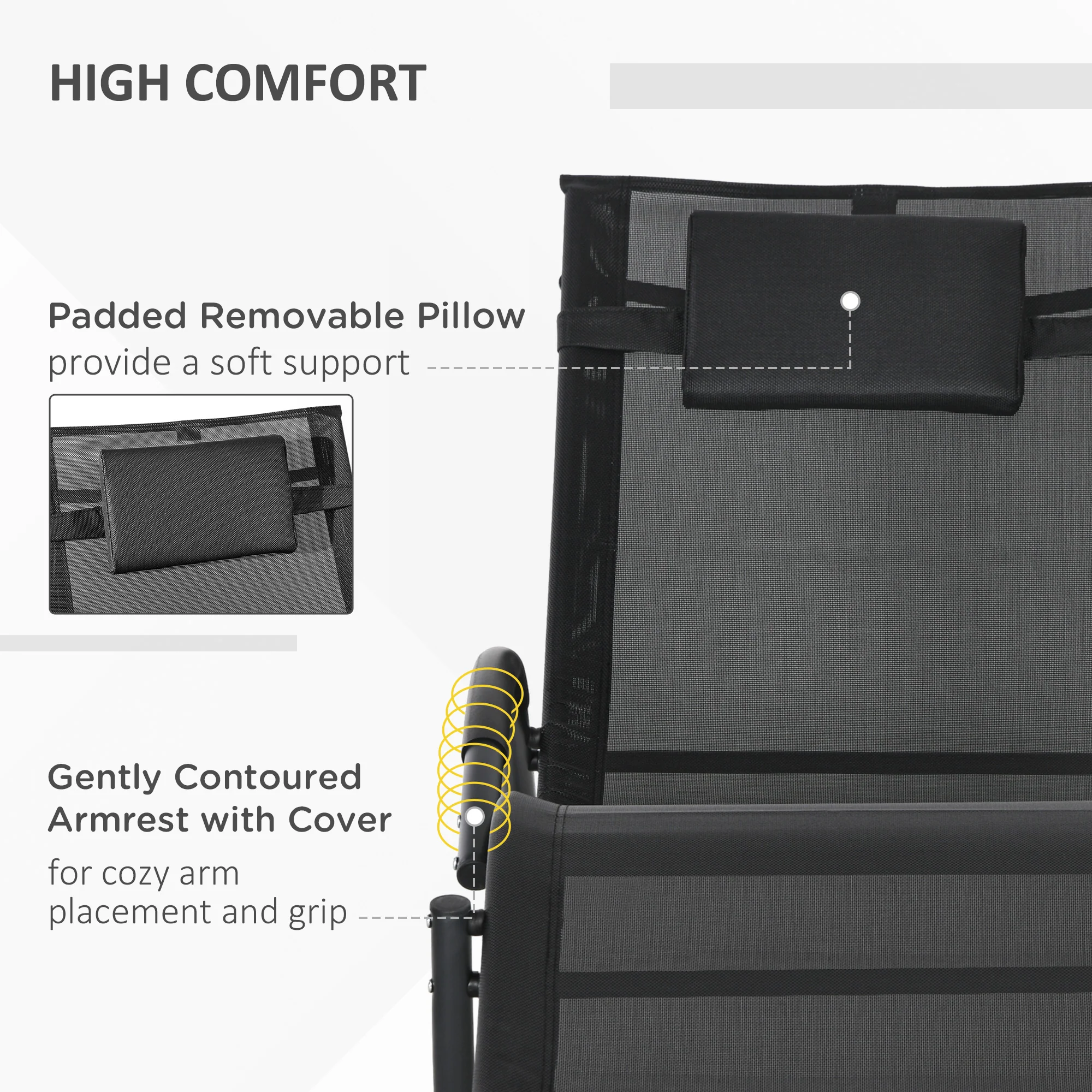 Outsunny Patio Rocking Lounge Chair Zero Gravity Chaise w/ Padded Pillow Black - Image 3