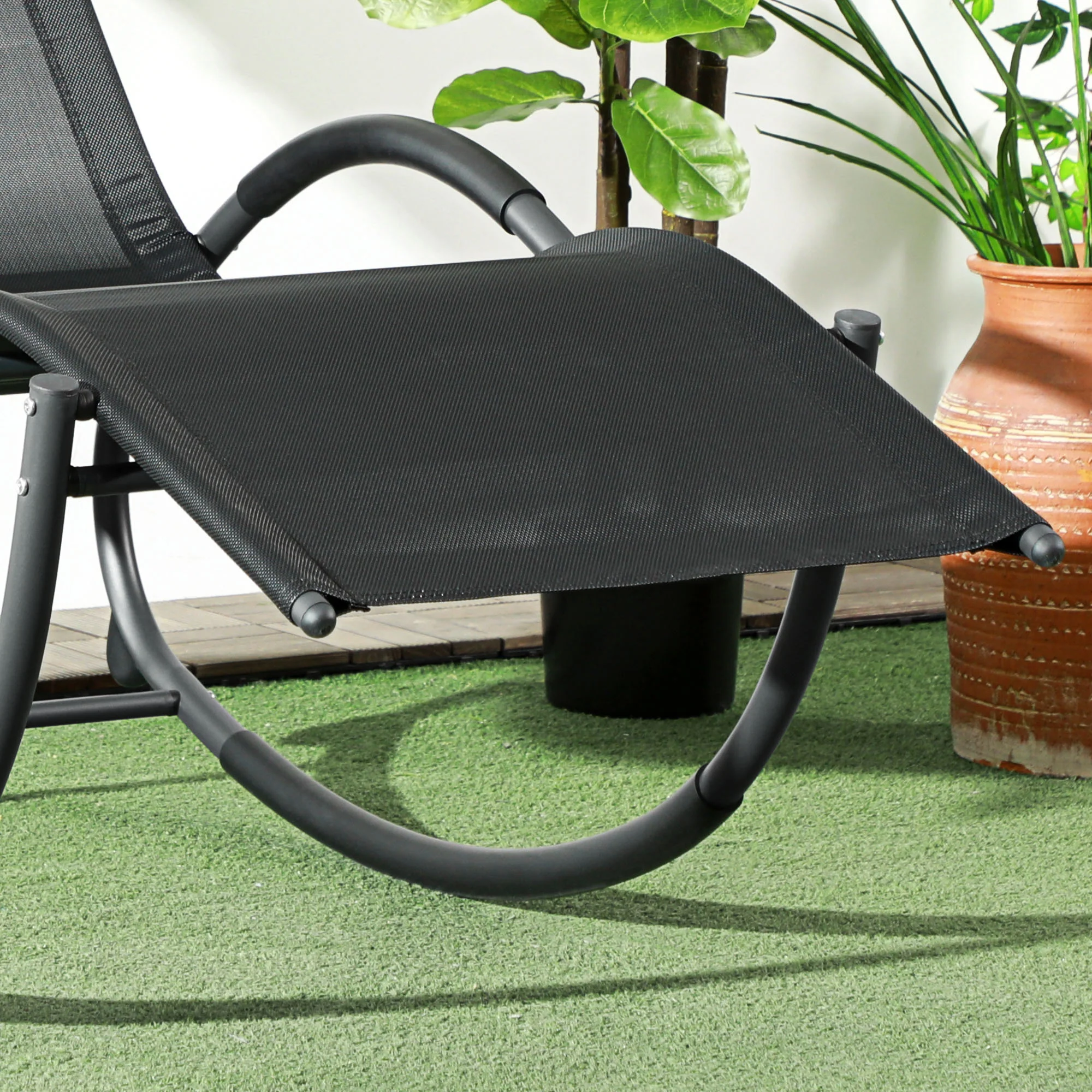 Outsunny Patio Rocking Lounge Chair Zero Gravity Chaise w/ Padded Pillow Black - Image 8