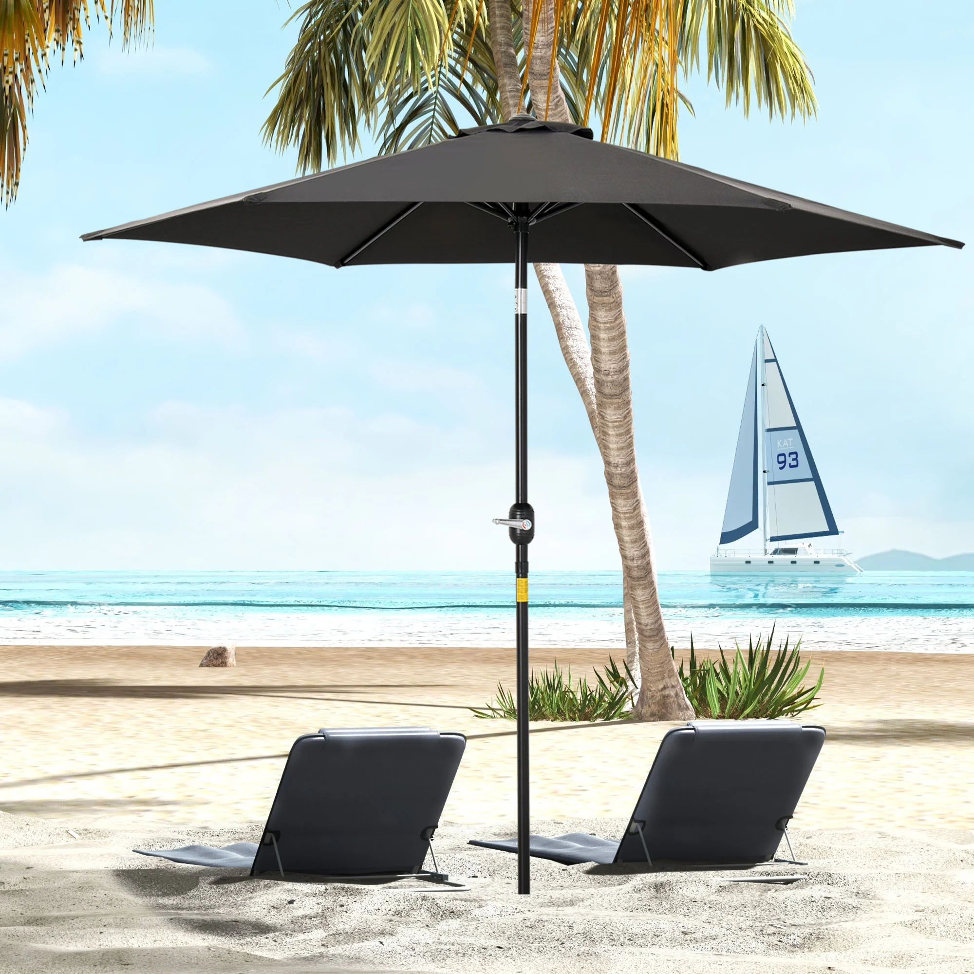 Outsunny Patio Umbrella Parasol Sun Shade Garden Aluminium Black 2.7M - Image 2