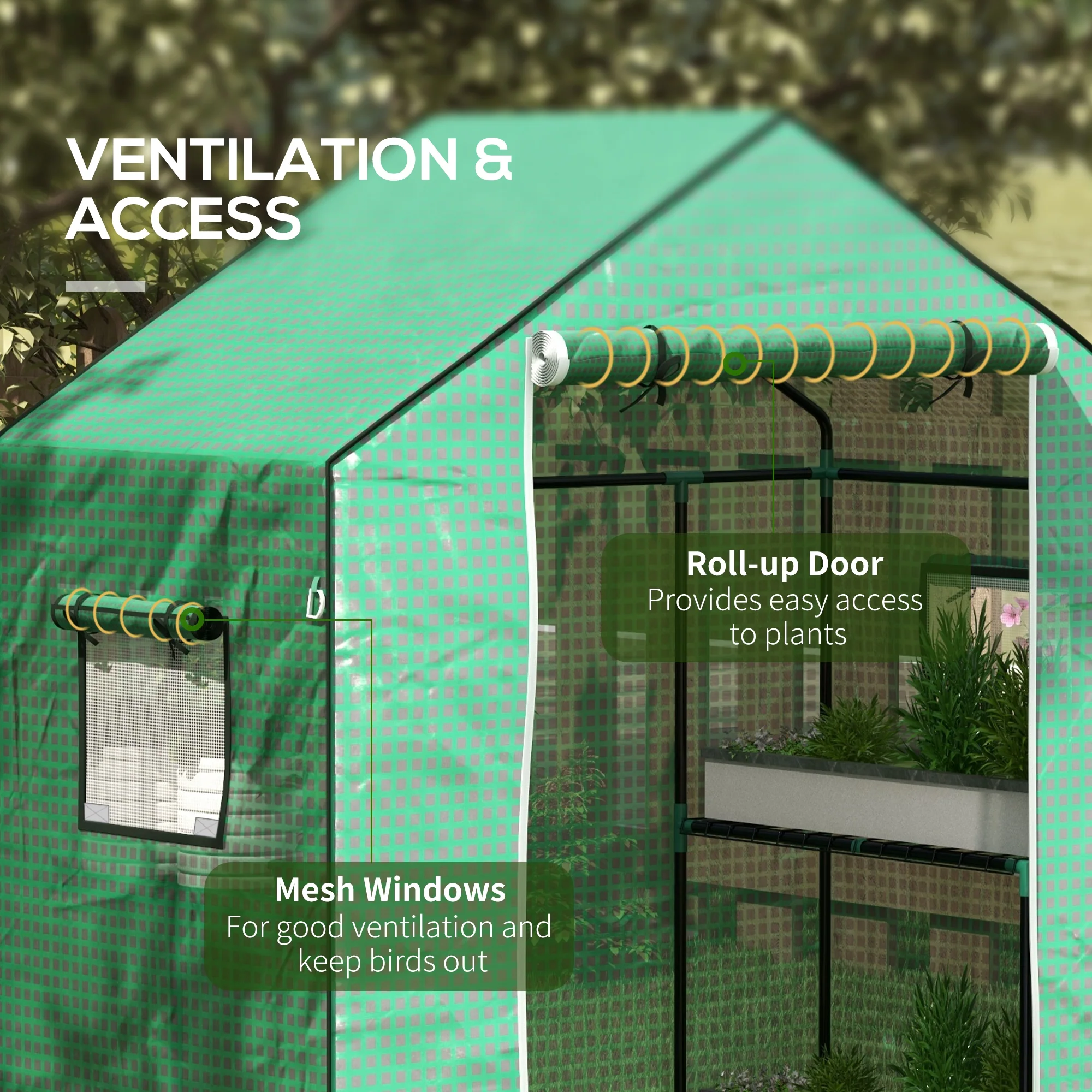 Outsunny PE Greenhouse Cover Replacement with Door and Mesh Windows, Green - Image 6