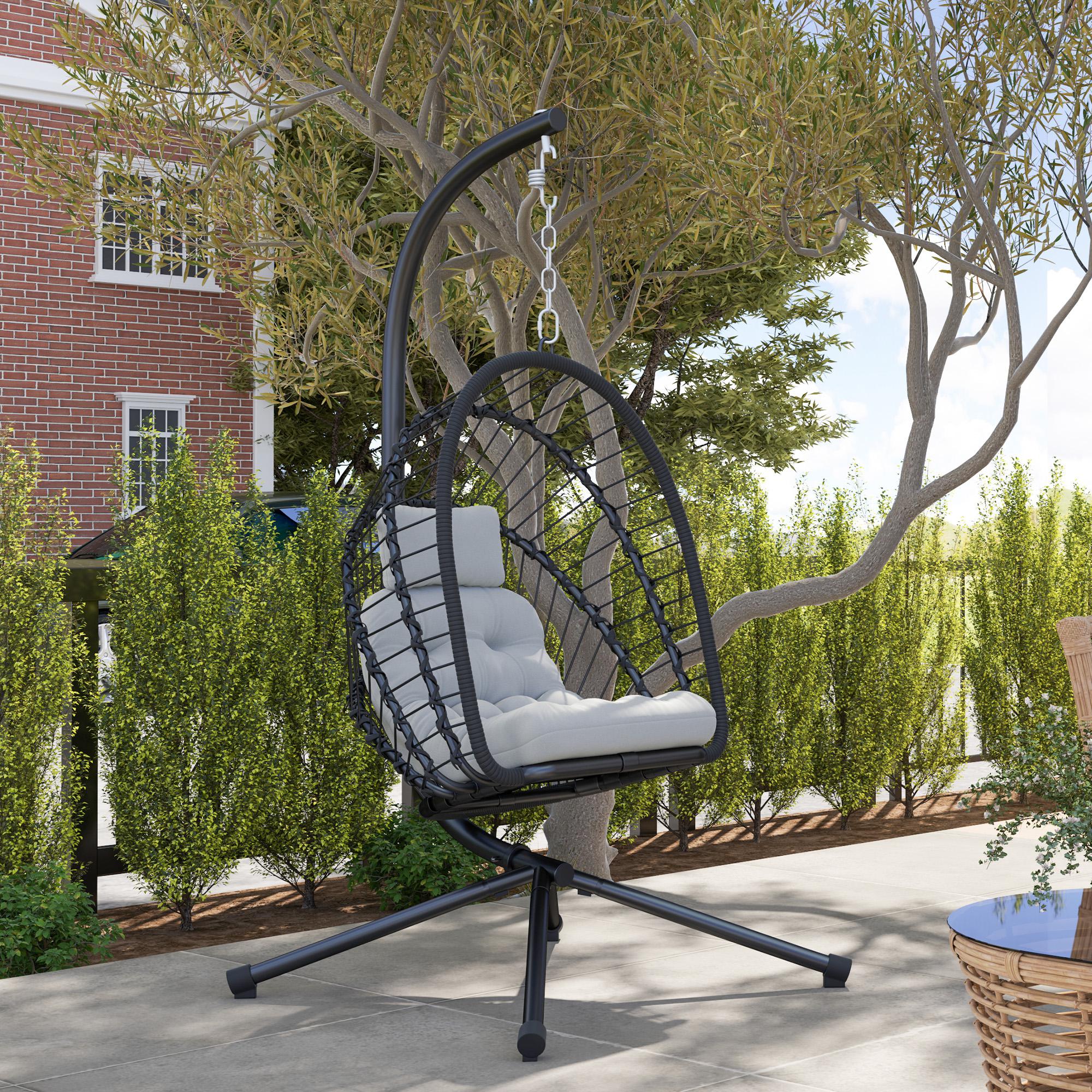Outsunny PE Hanging Swing Chair W/ Thick Cushion, Patio Hanging Chair, Black - Image 8