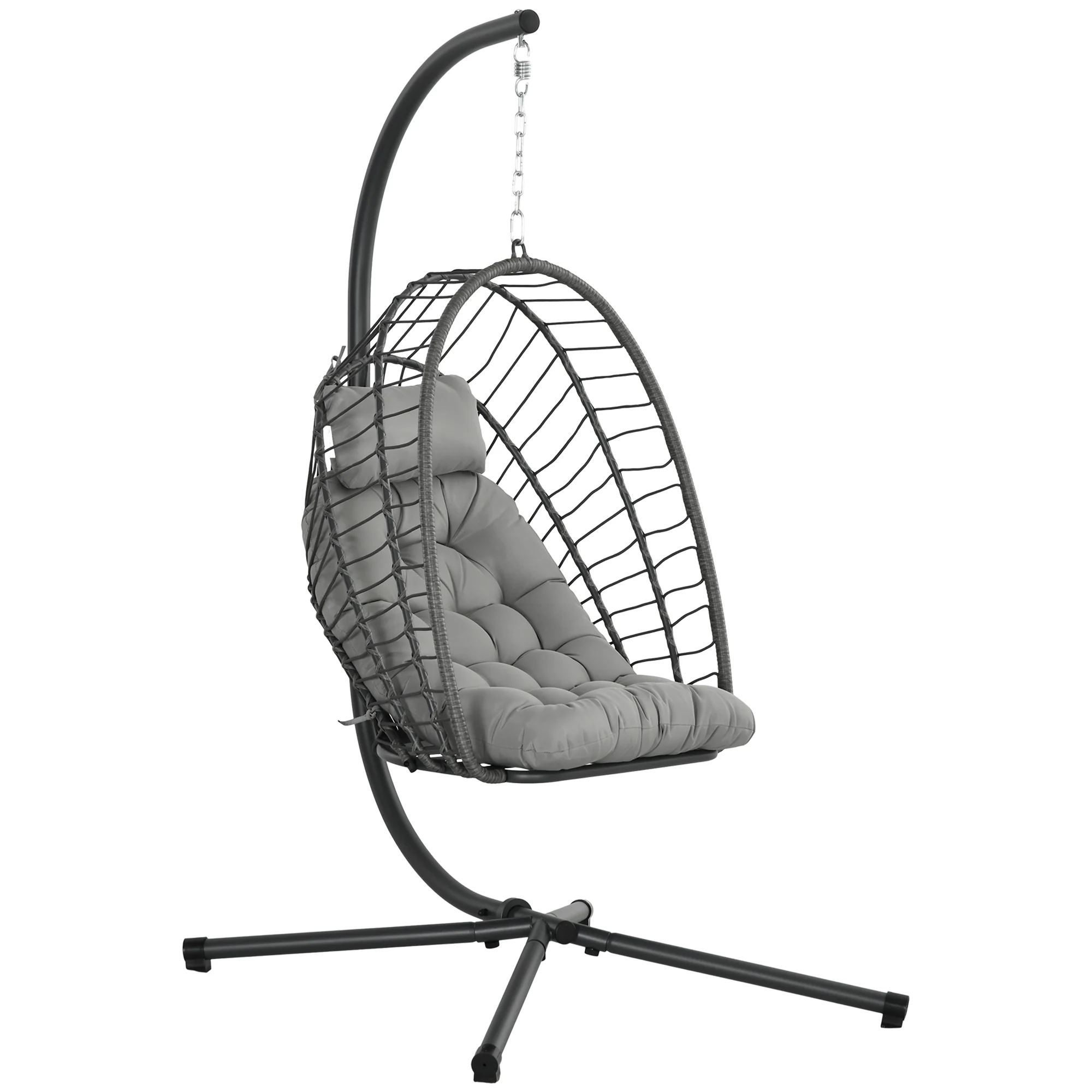 Outsunny PE Hanging Swing Chair w/ Thick Cushion, Patio Hanging Chair, Grey