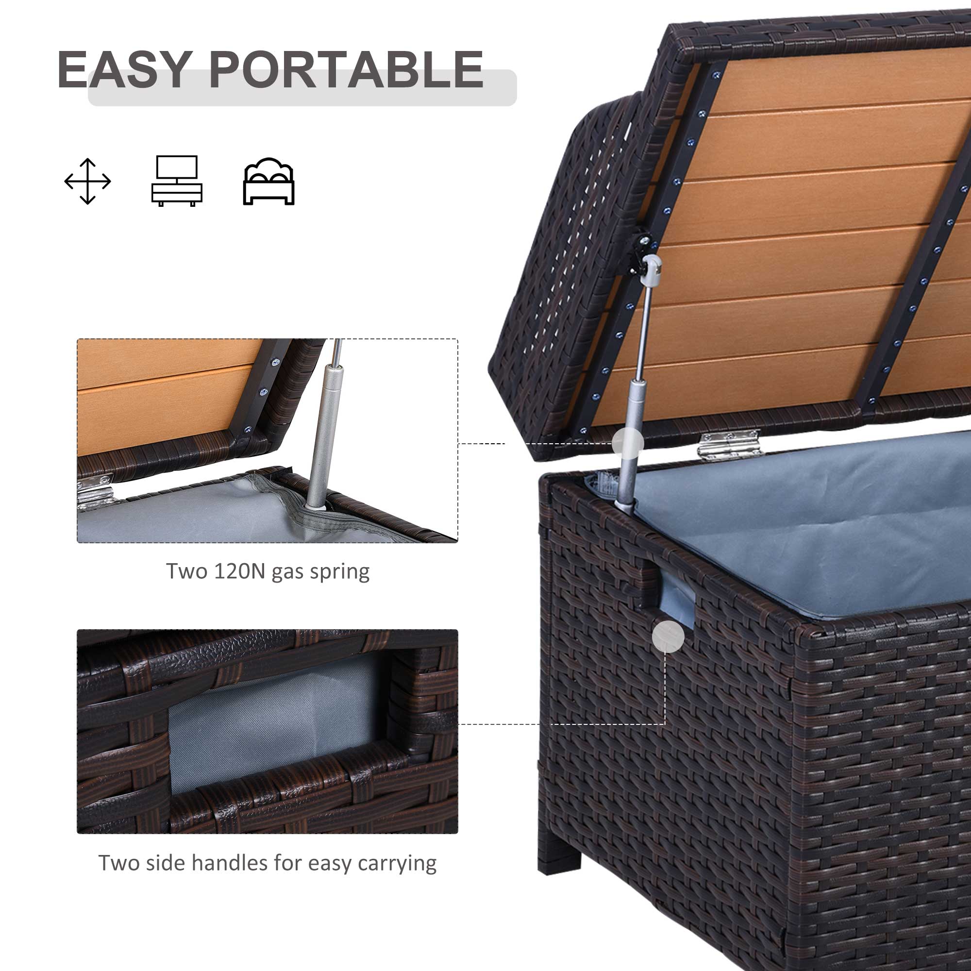 Outsunny PE Rattan Bench Patio Wicker Storage Basket Seat Furniture, 102Lx51Wx51H cm-Mixed Brown - Image 3