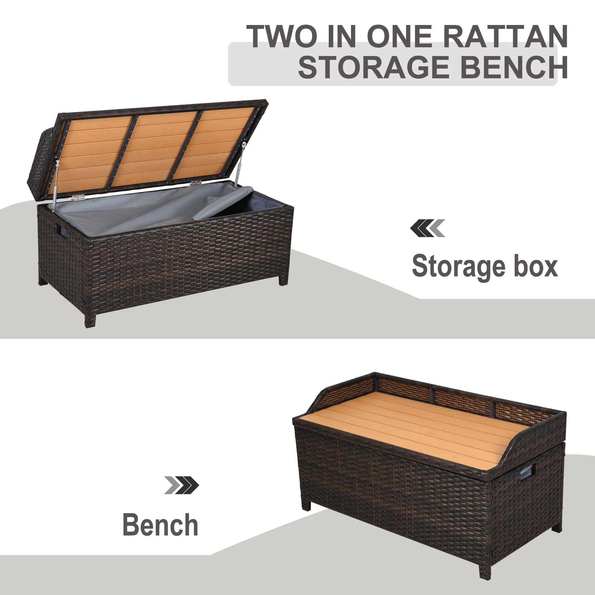 Outsunny PE Rattan Bench Patio Wicker Storage Basket Seat Furniture, 102Lx51Wx51H cm-Mixed Brown - Image 4