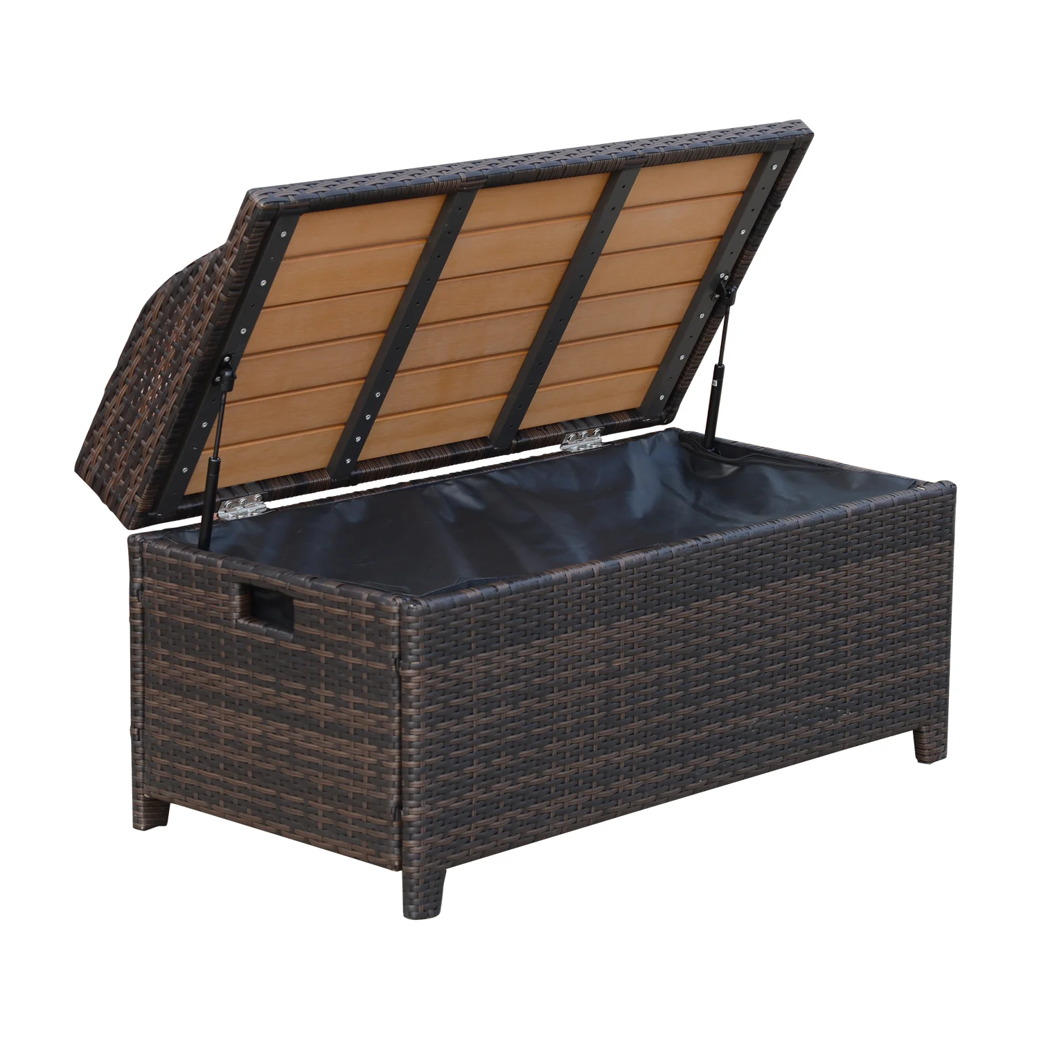 Outsunny PE Rattan Bench Patio Wicker Storage Basket Seat Furniture, 102Lx51Wx51H cm-Mixed Brown - Image 7