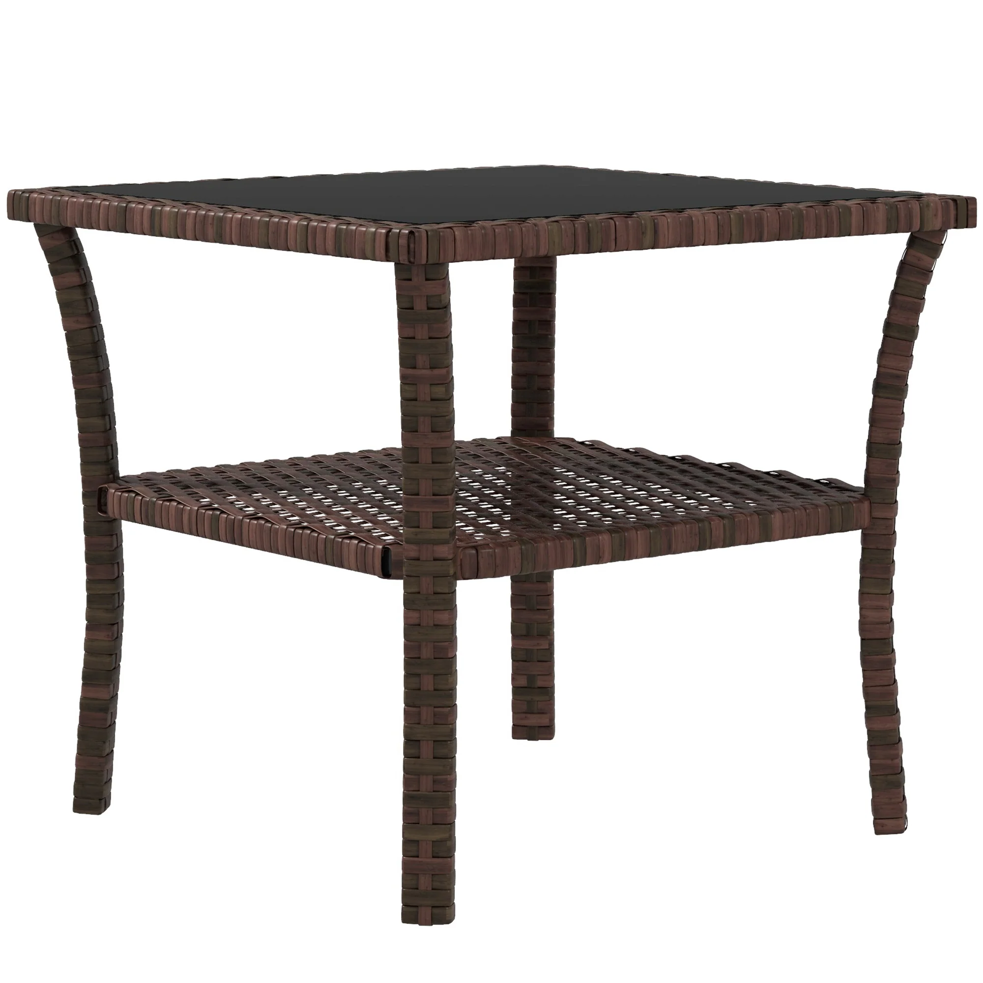 Outsunny PE Rattan Coffee Table, Two-tier Side Table with Glass Top, Brown