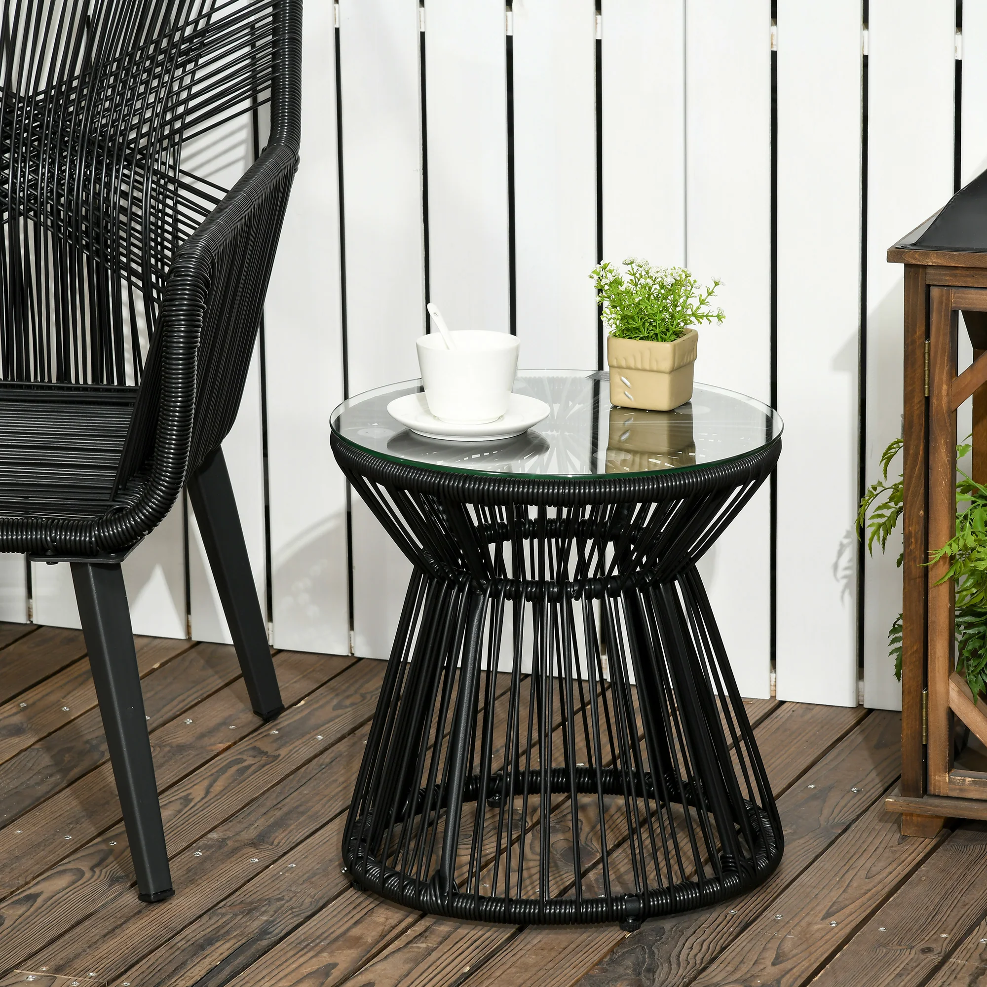 Outsunny PE Rattan End Table, Round Hollow Drum Design Side Table, Black - Image 2