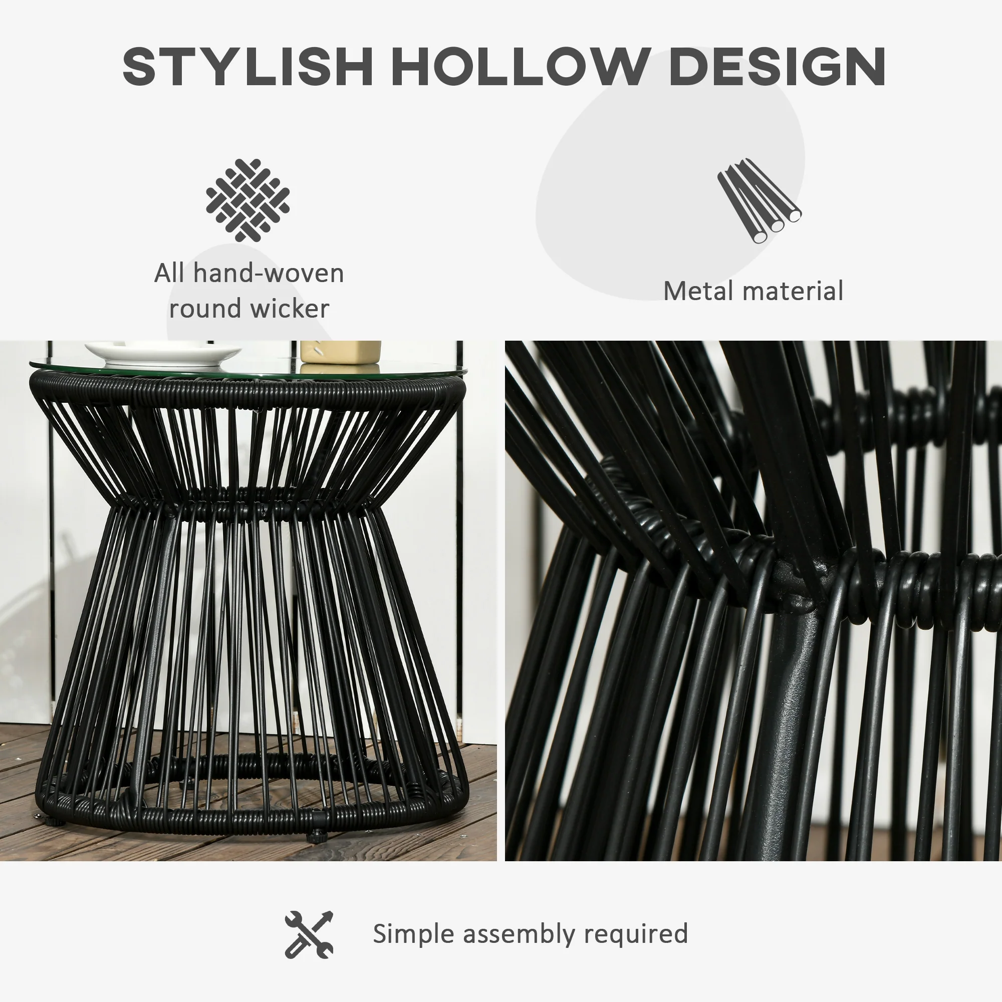 Outsunny PE Rattan End Table, Round Hollow Drum Design Side Table, Black - Image 4