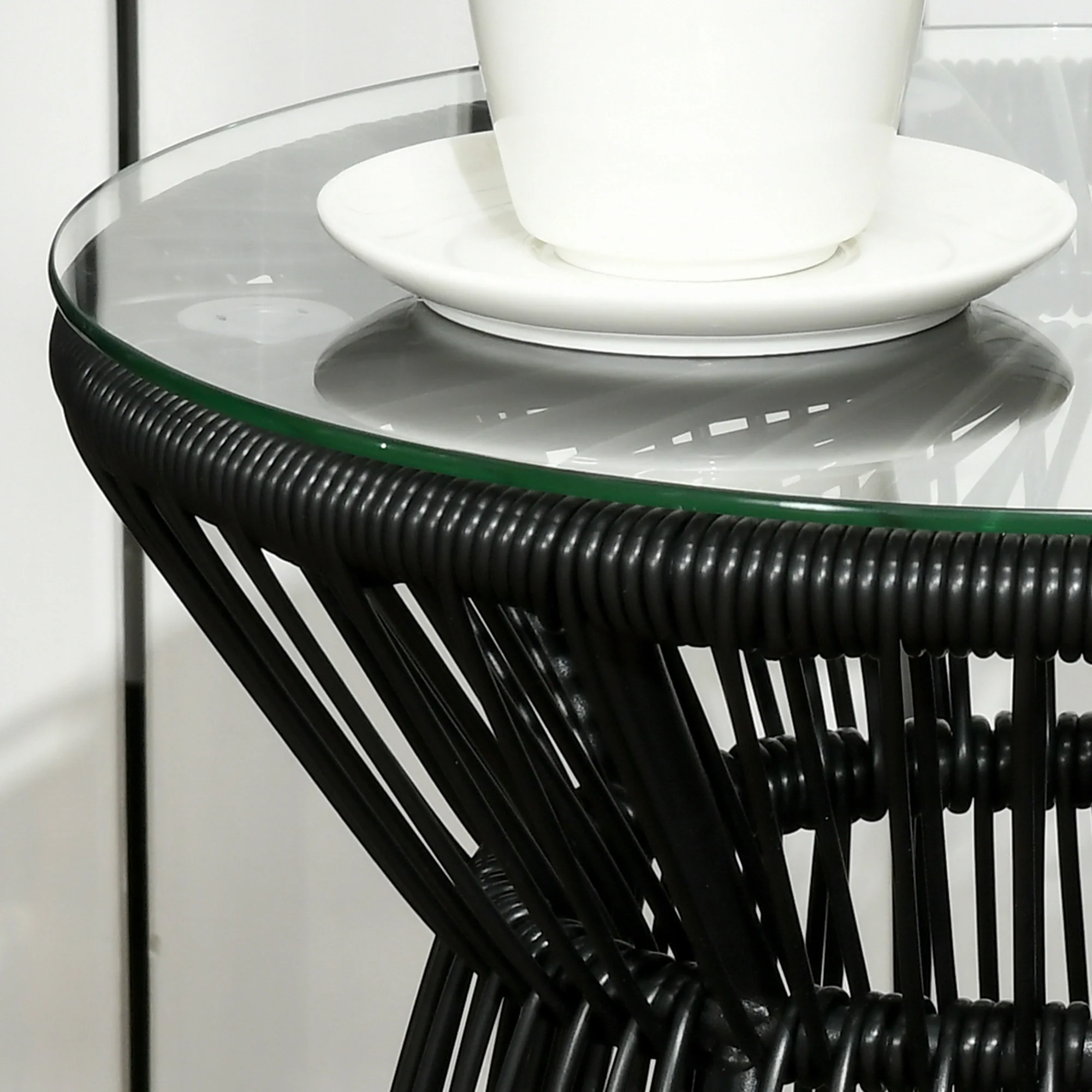 Outsunny PE Rattan End Table, Round Hollow Drum Design Side Table, Black - Image 7