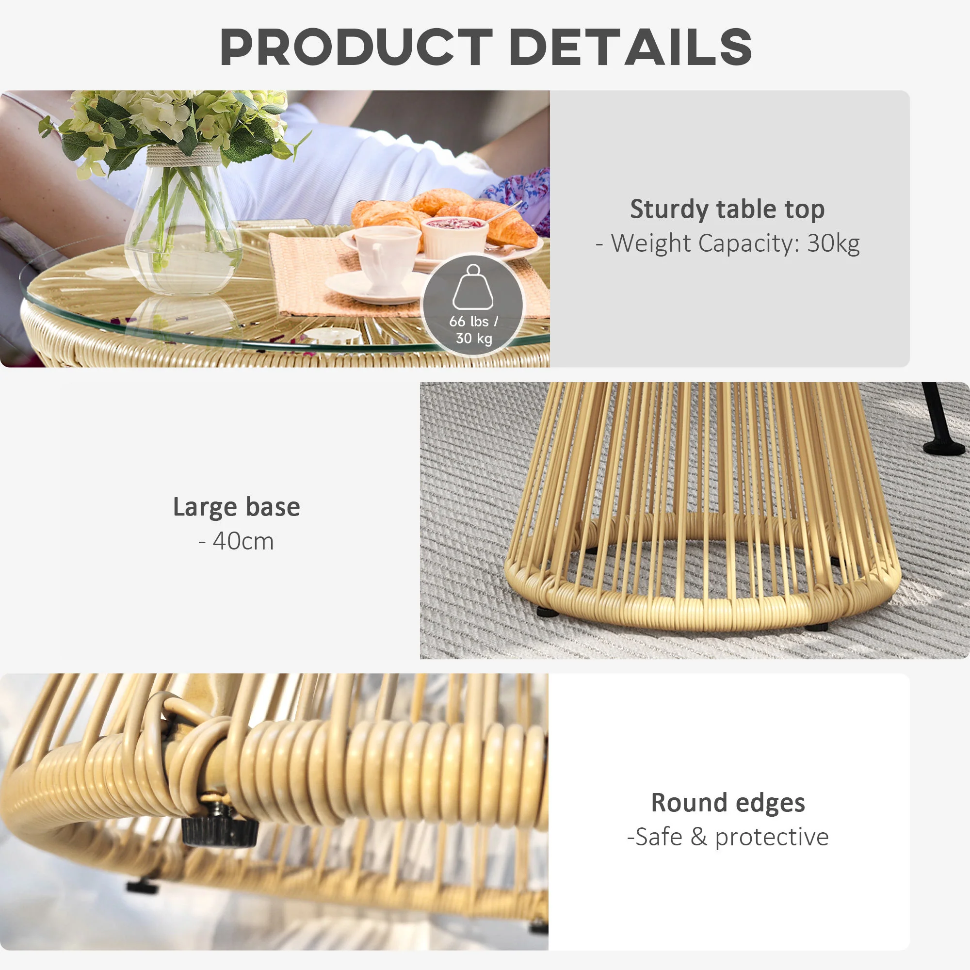 Outsunny PE Rattan End Table, Round Hollow Drum Design Side Table, Natural - Image 6