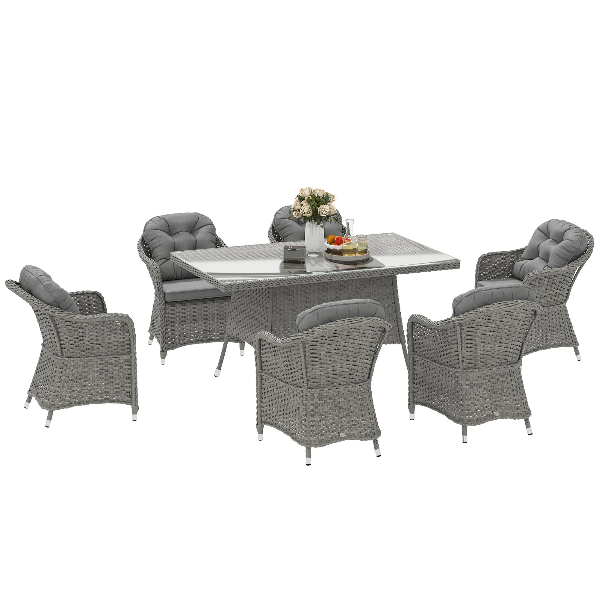 Outsunny PE Rattan Garden Dining Set For 6 With Seat And Back Cushions