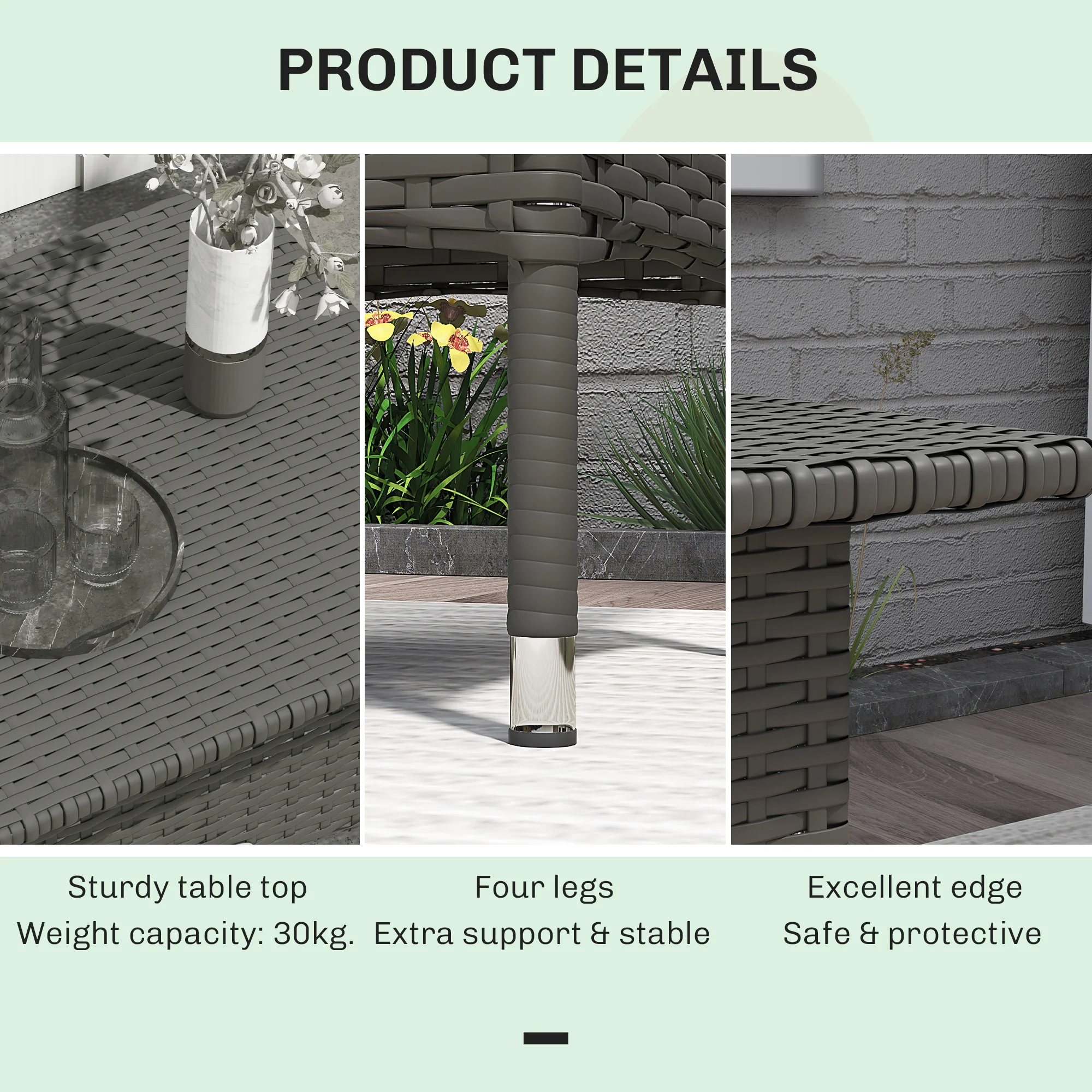 Outsunny PE Rattan Outdoor Coffee Table, Easy Match Rattan Side Table - Image 15
