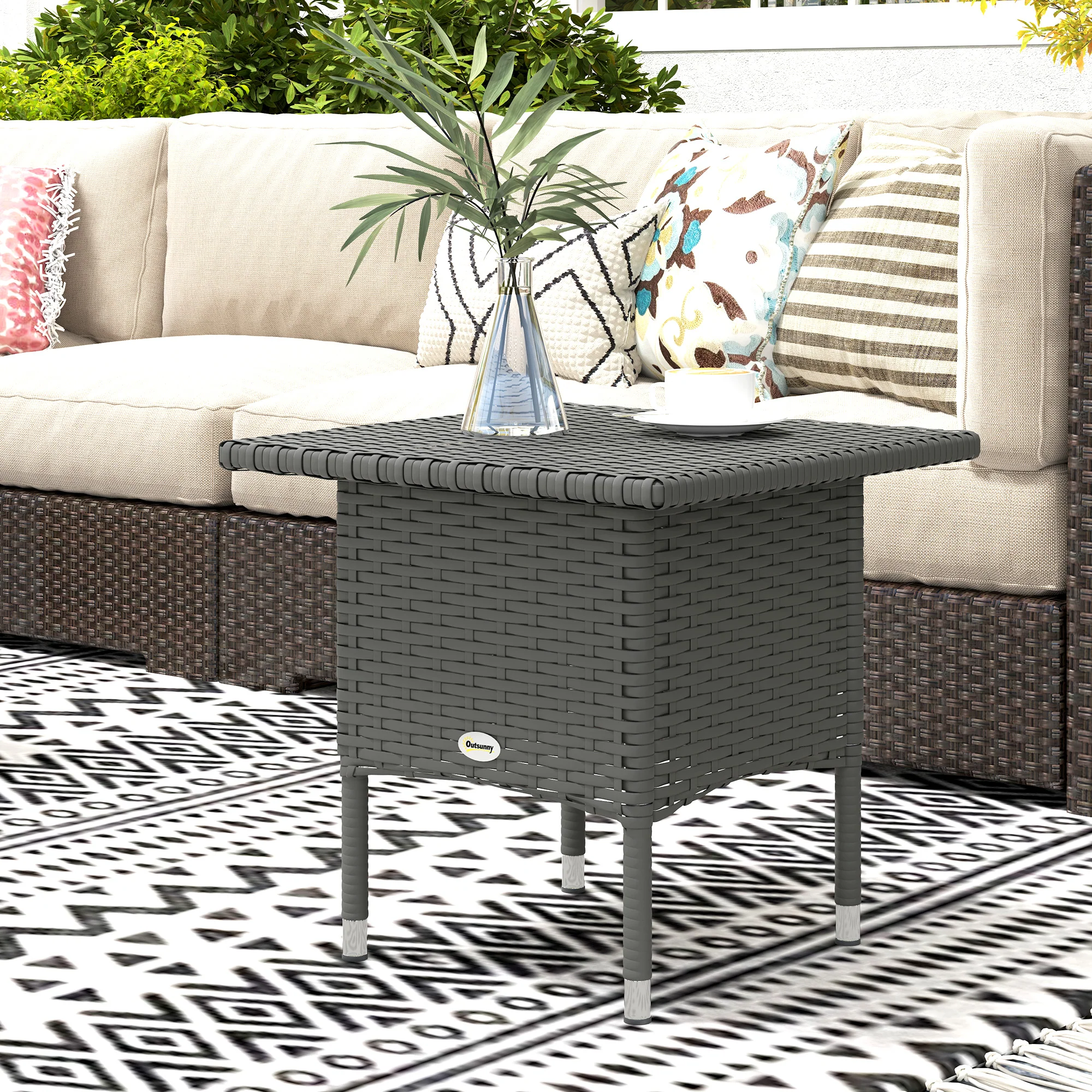 Outsunny PE Rattan Outdoor Coffee Table, Easy Match Rattan Side Table - Image 16