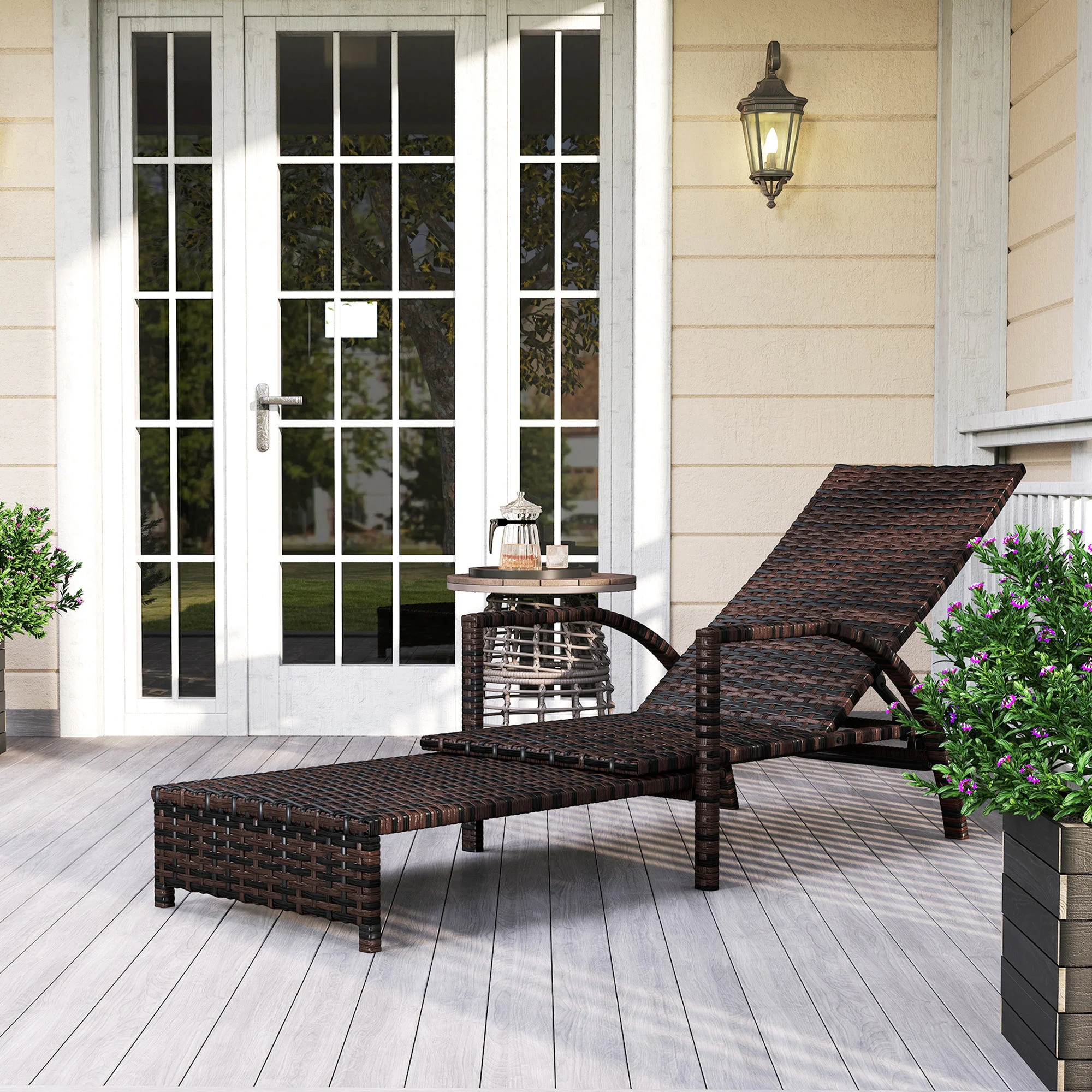 Outsunny PE Rattan Sun Lounger with 4-Level Adjustable Backrest - Image 11