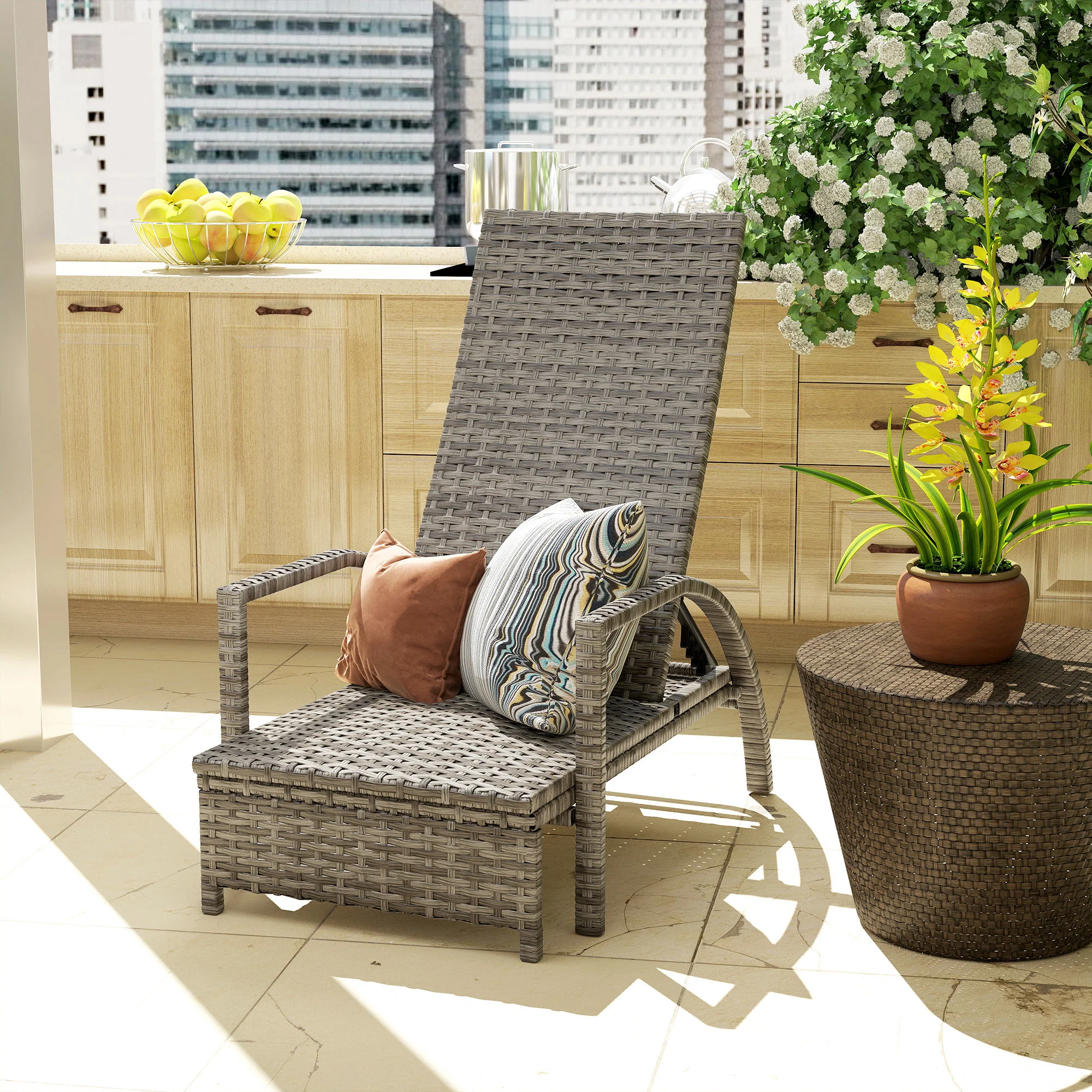 Outsunny PE Rattan Sun Lounger with 4-Level Adjustable Backrest - Image 9