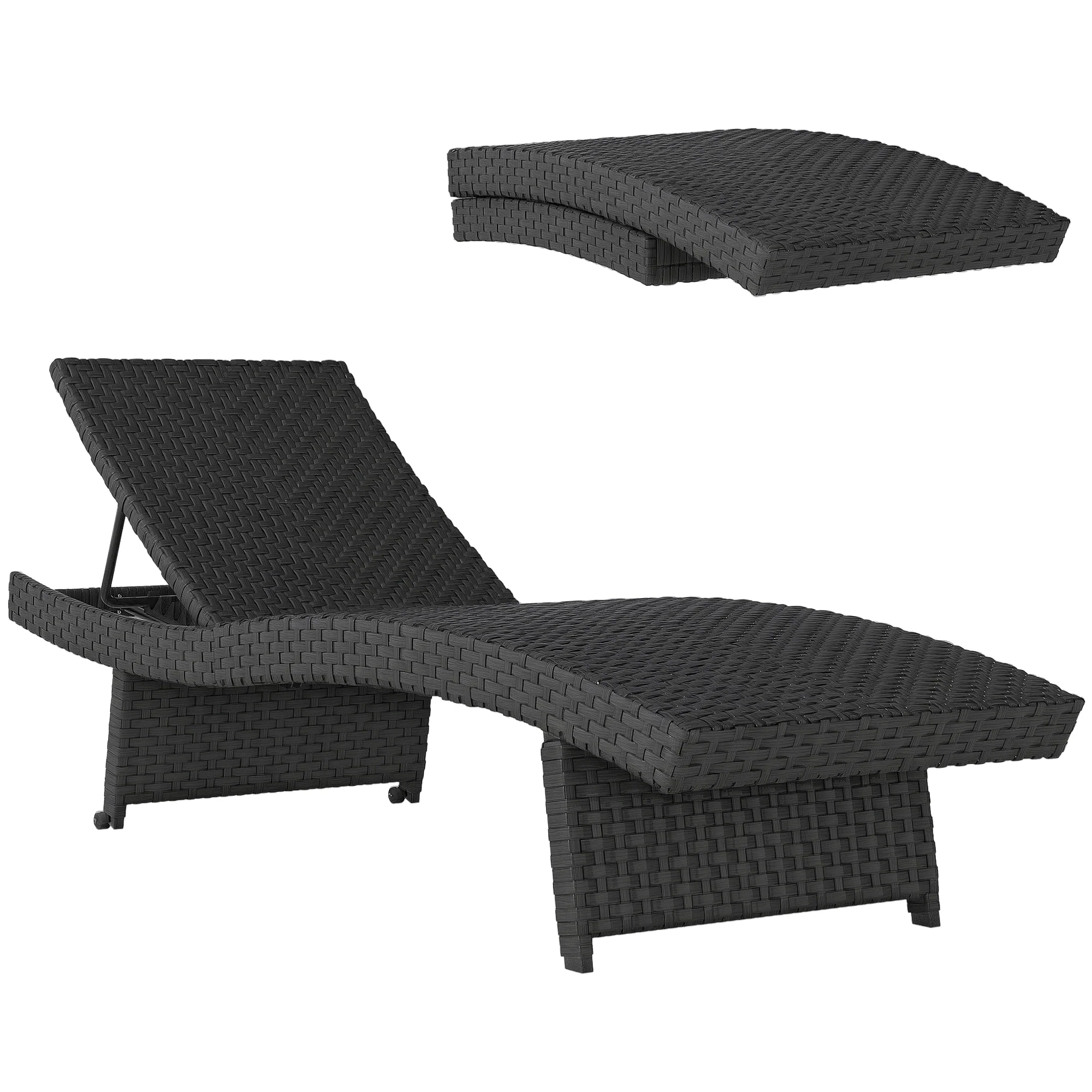 Outsunny PE Rattan Sun Lounger with 4-Level Adjustable Backrest