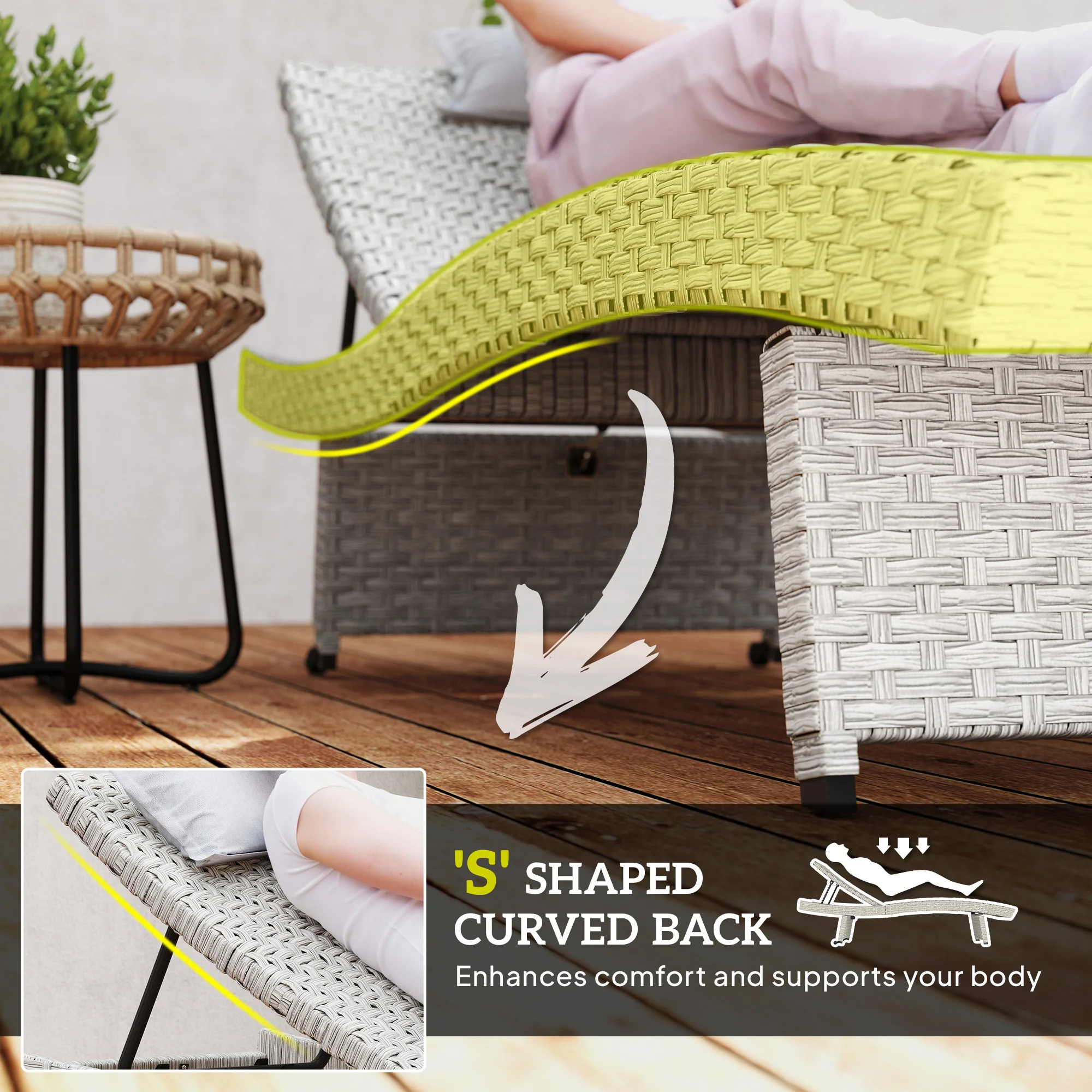 Outsunny PE Rattan Sun Lounger with 4-Level Adjustable Backrest - Image 21