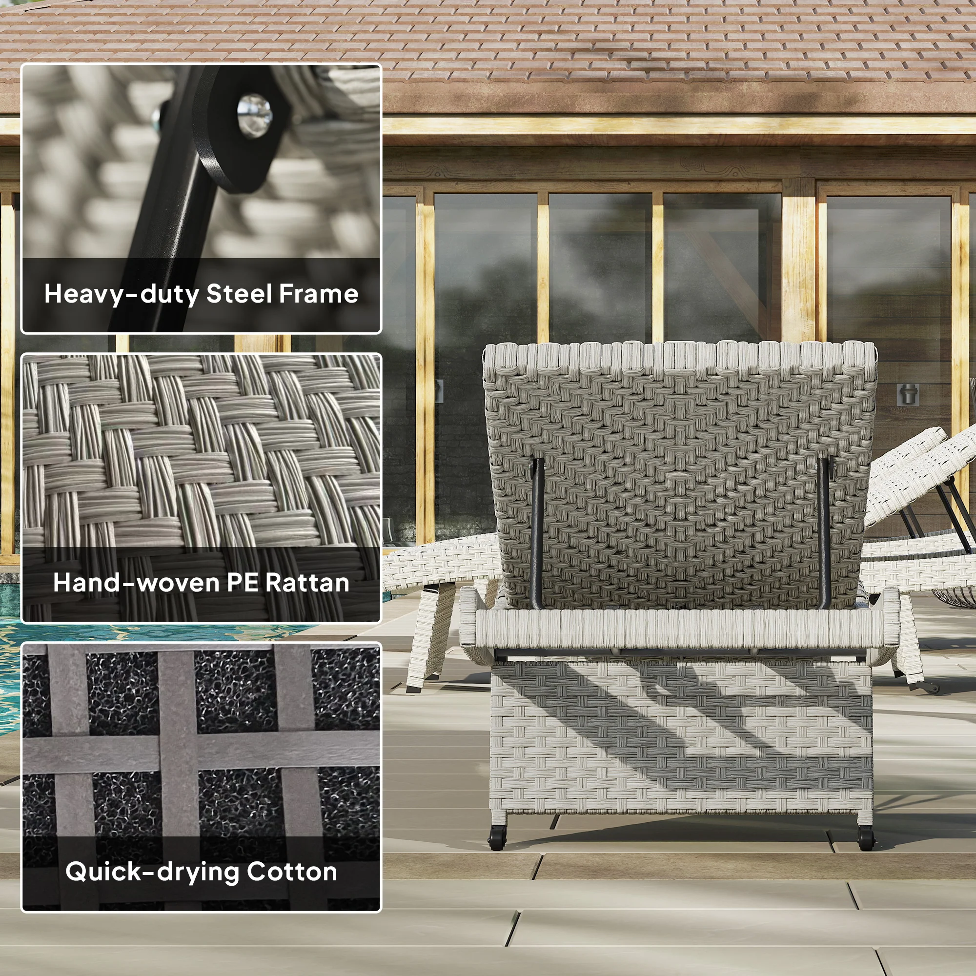 Outsunny PE Rattan Sun Lounger with 4-Level Adjustable Backrest - Image 26