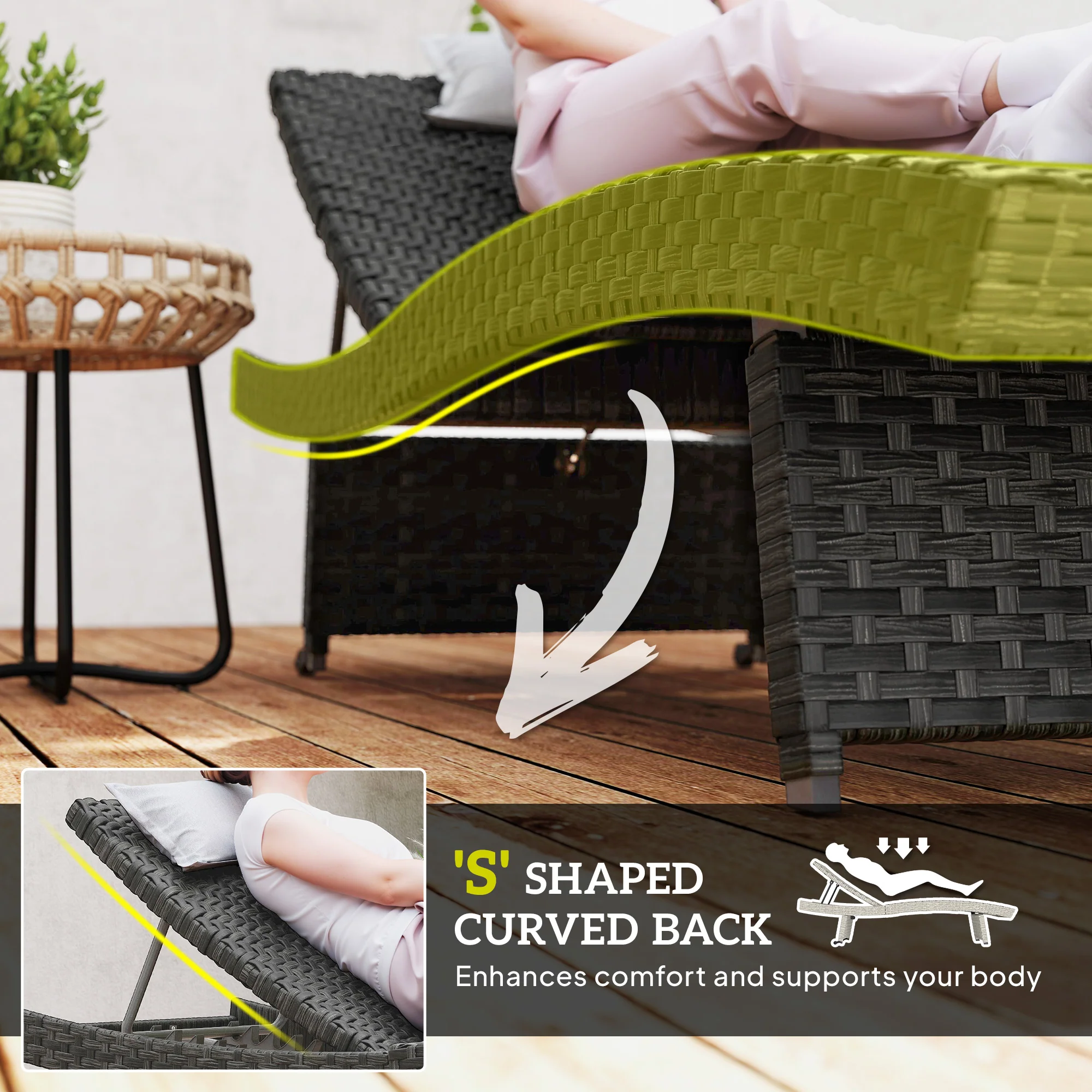 Outsunny PE Rattan Sun Lounger with 4-Level Adjustable Backrest - Image 3