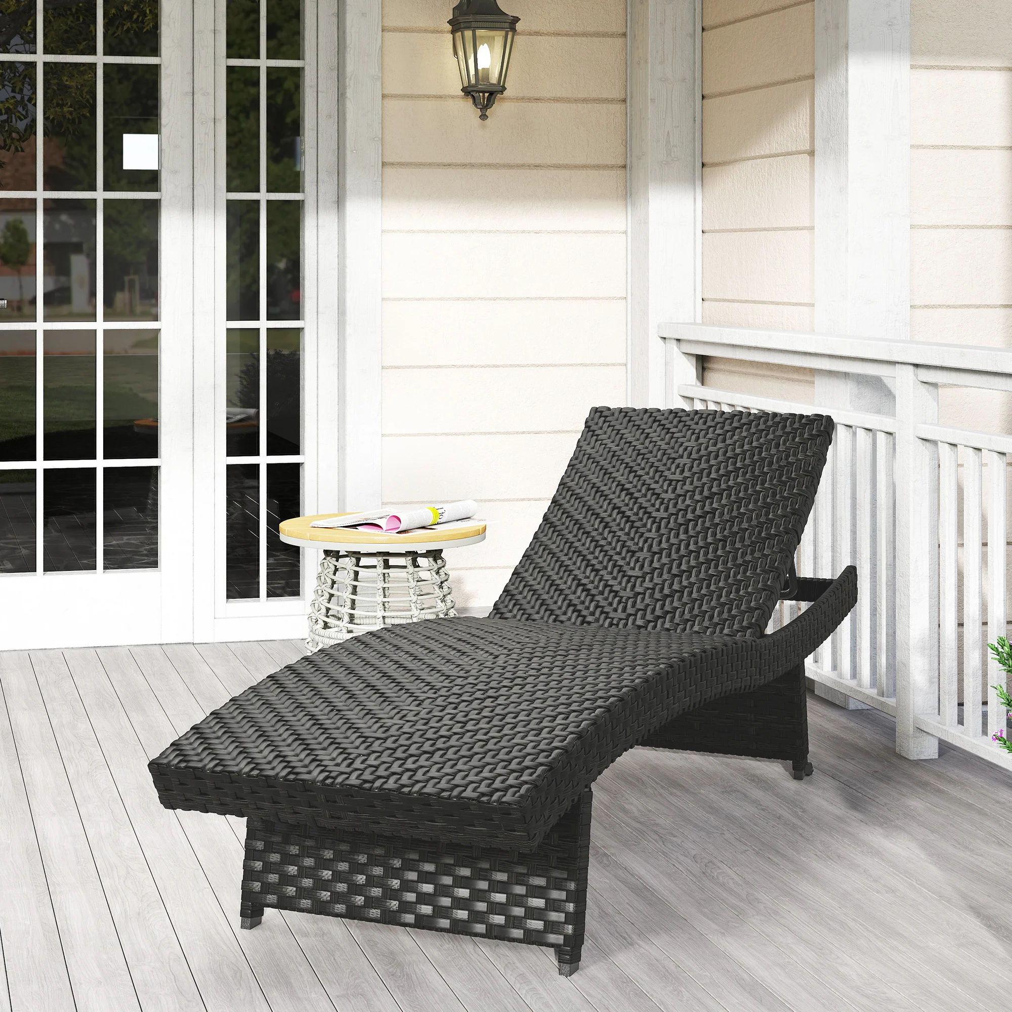 Outsunny PE Rattan Sun Lounger with 4-Level Adjustable Backrest - Image 9