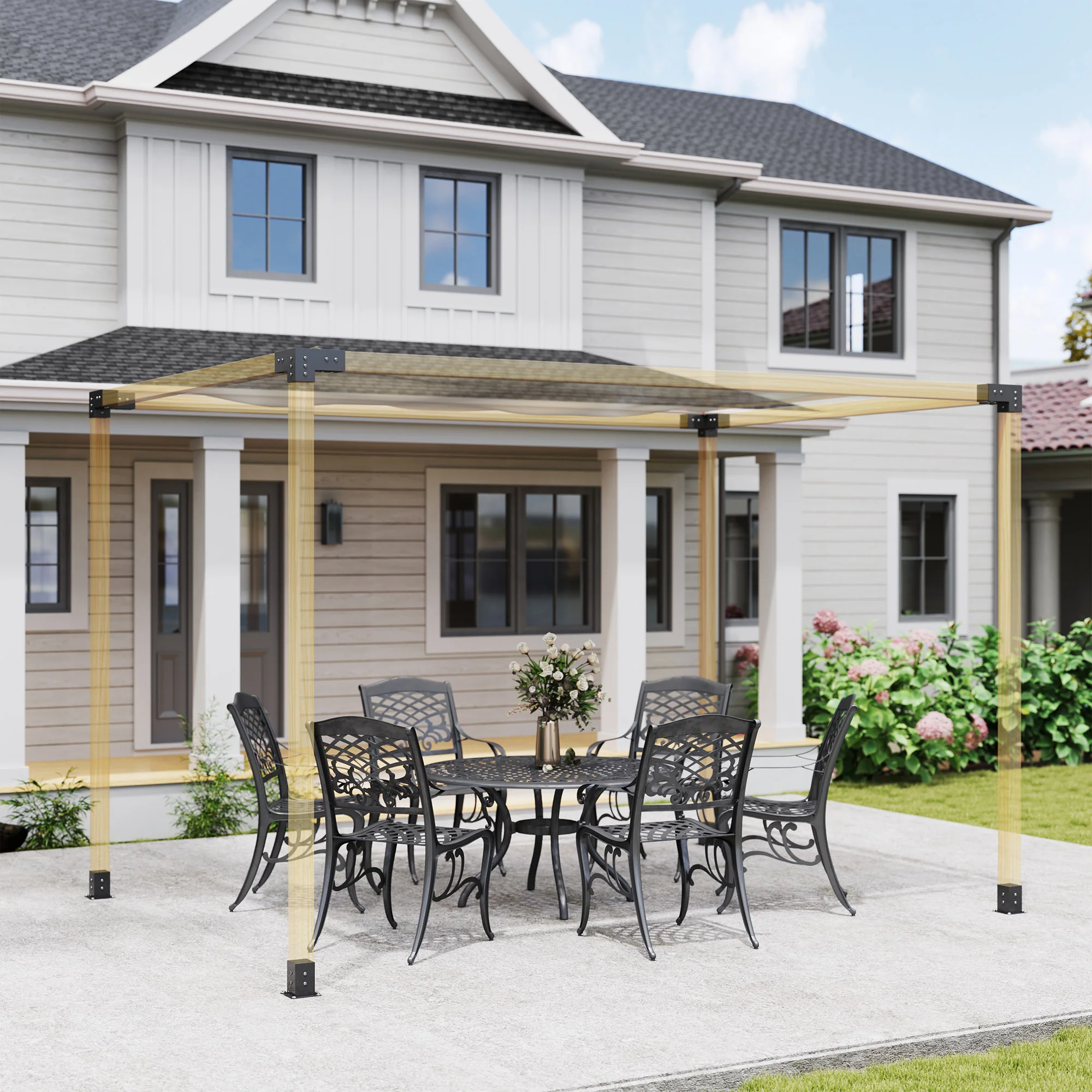 Outsunny Pergola Kit with 3-Way Corner Brackets & Post Base for 92mm Lumber - Image 2